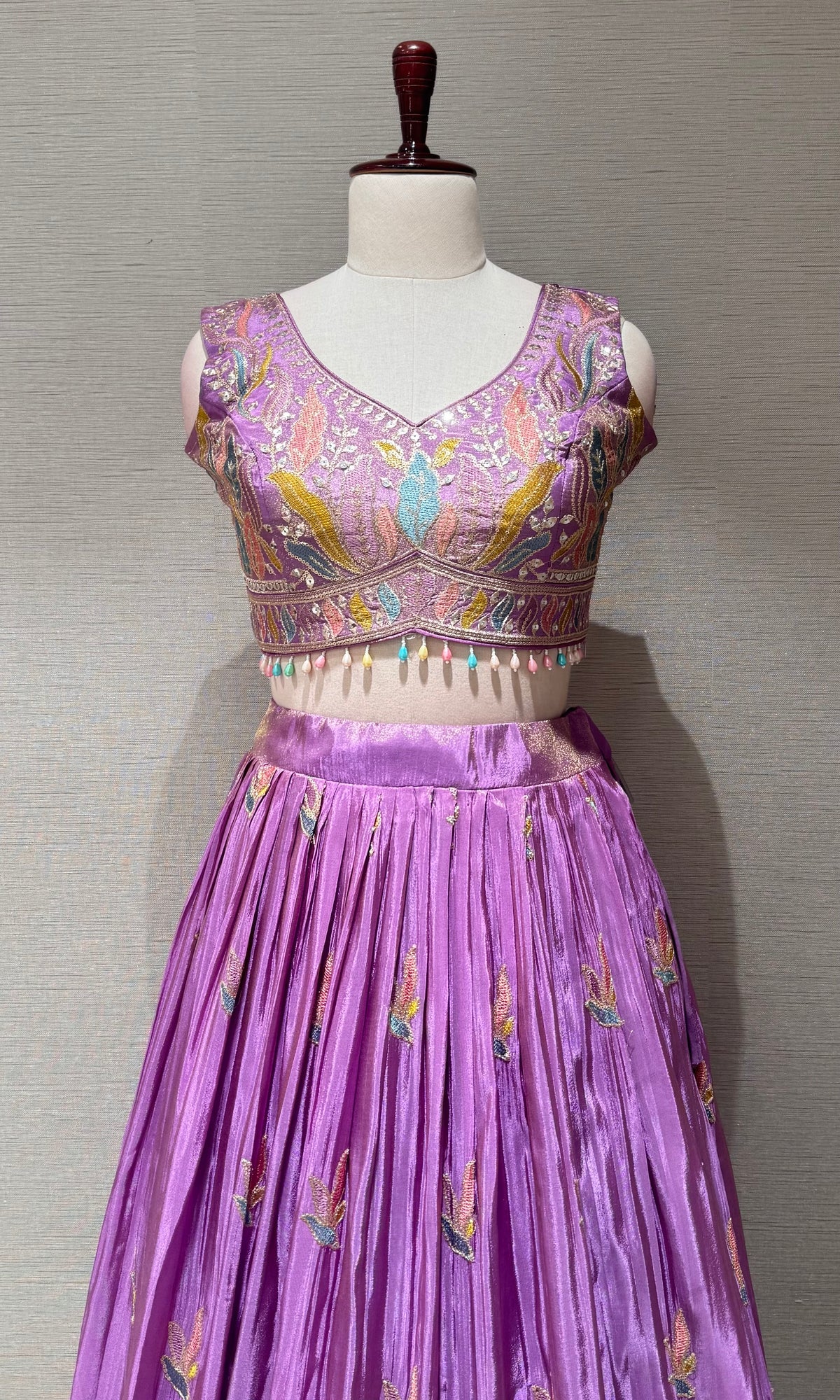 Lilac Tissue silk Floral Print Lehenga Set