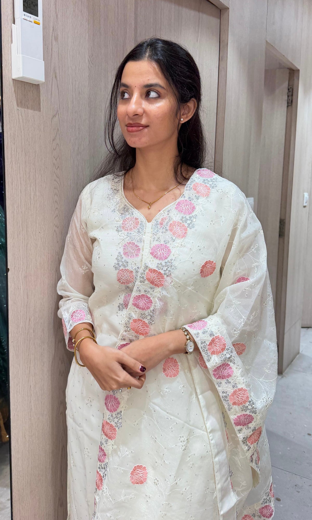 White Floral Cotton Ethnic Kurta set with Dupatta