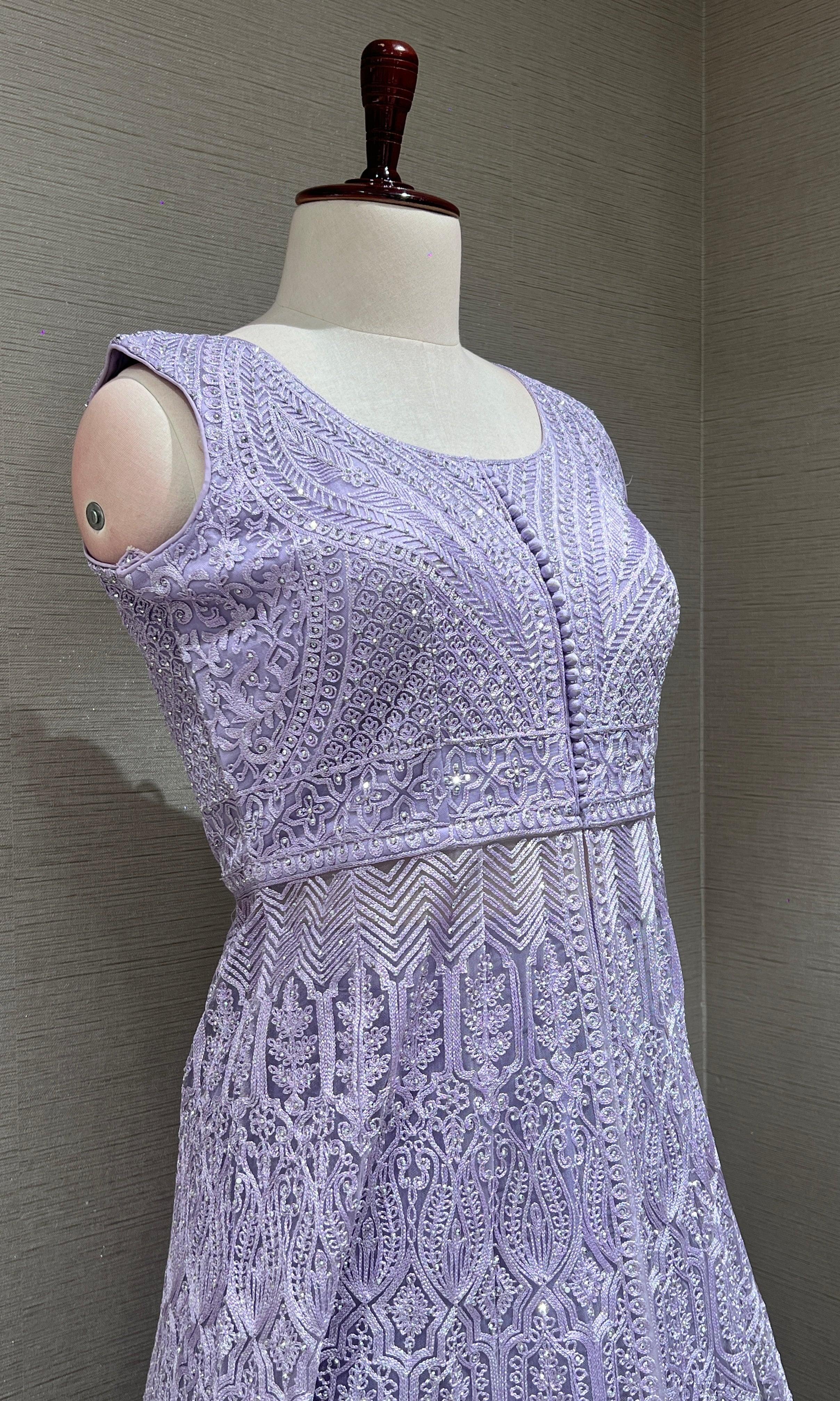 Lilac Embroidered Front Slit Anarkali Set