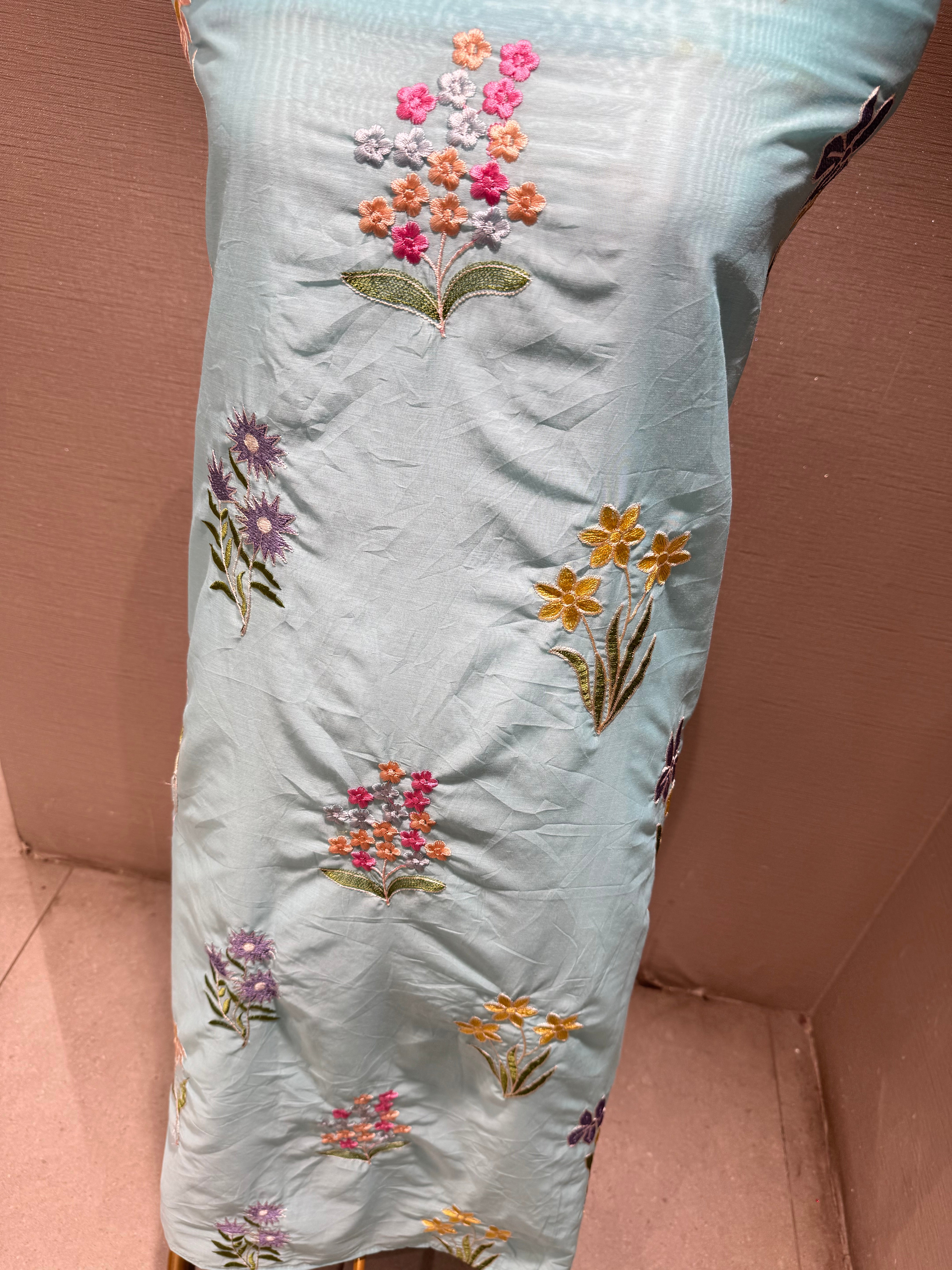 Sky Blue Floral dress material