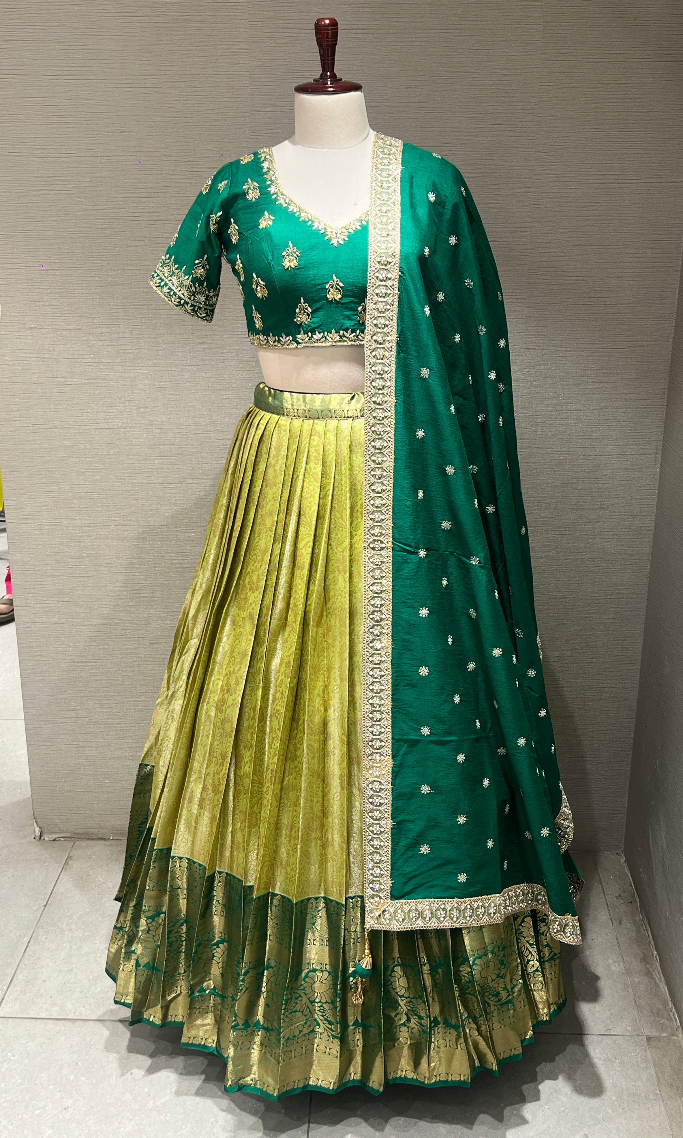 Green Emerald Lehenga WITH RAW SILK DUPATTA