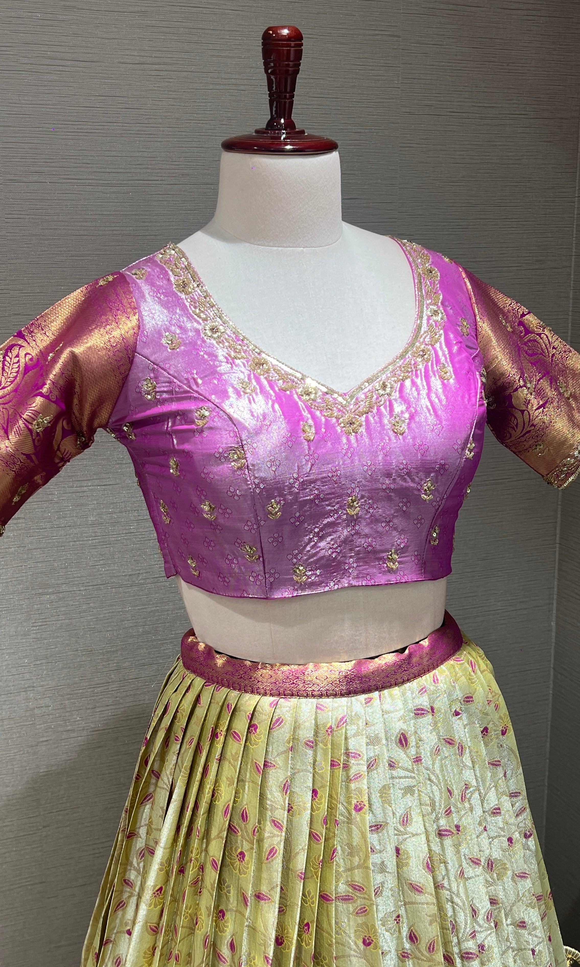 PINK Banarasi LEHENGA with CREAM Floral Weave