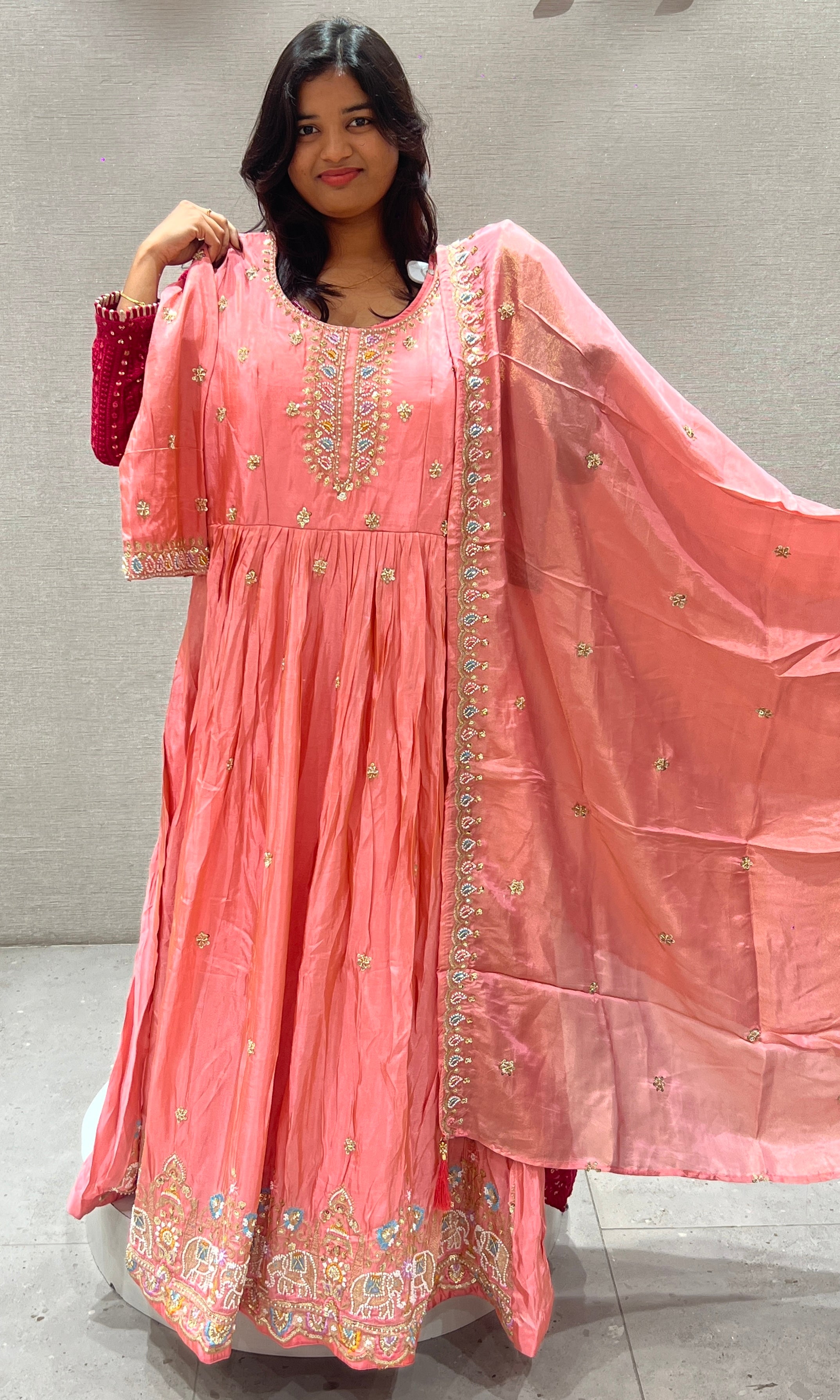 Light pink long anarkali
