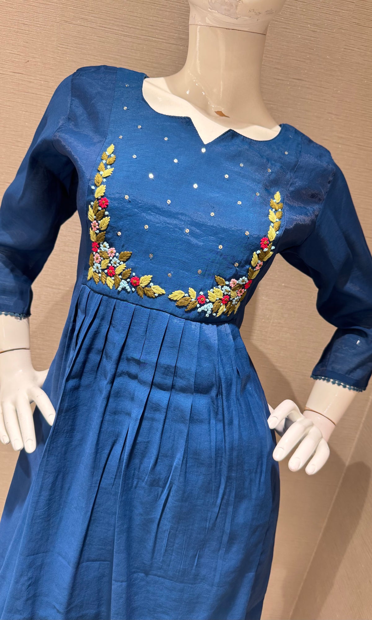 Navy blue chanderi silk kurta set with dupatta