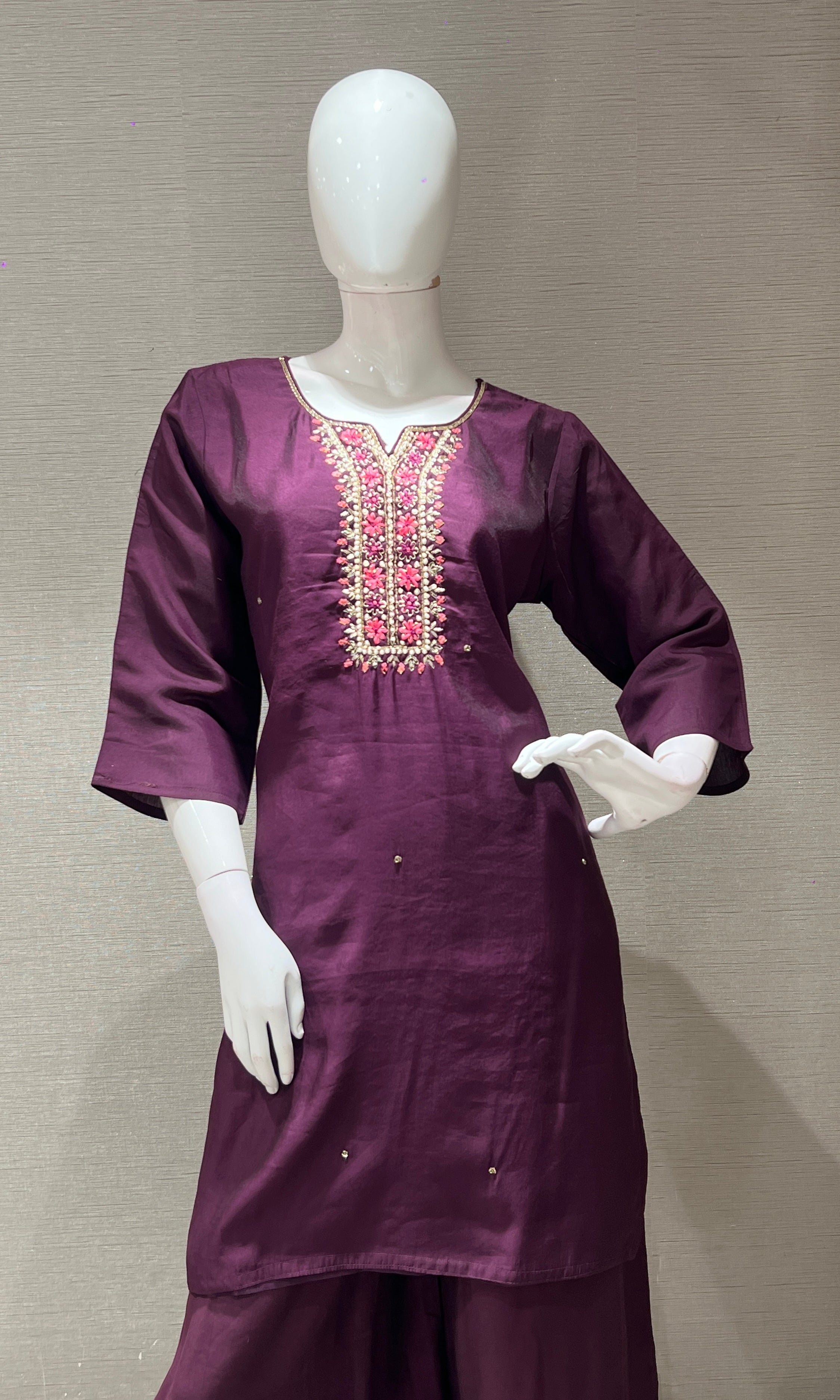 WINE EMBROIDERED KURTA SET