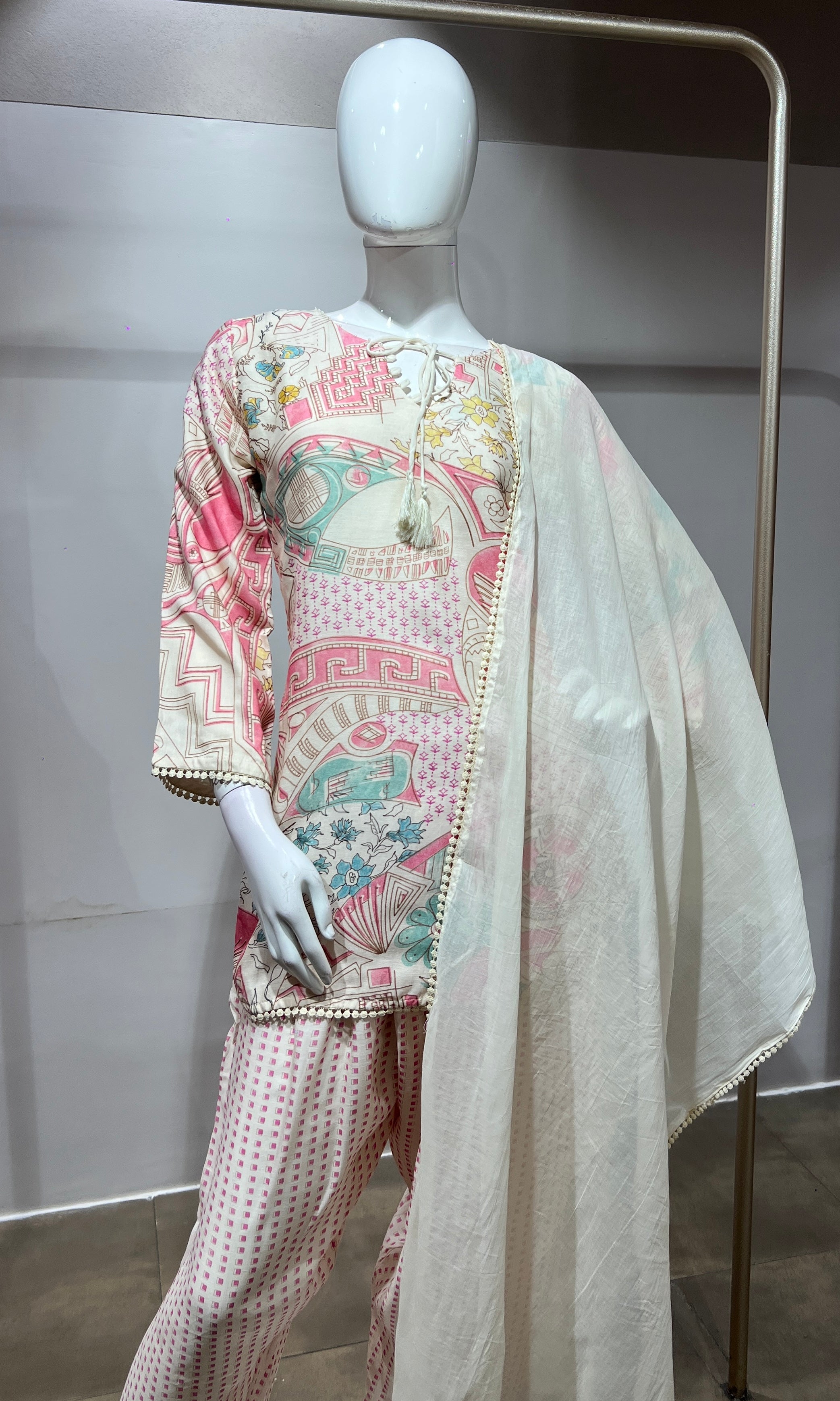 PINK Pastel Floral Printed Farsi salwar