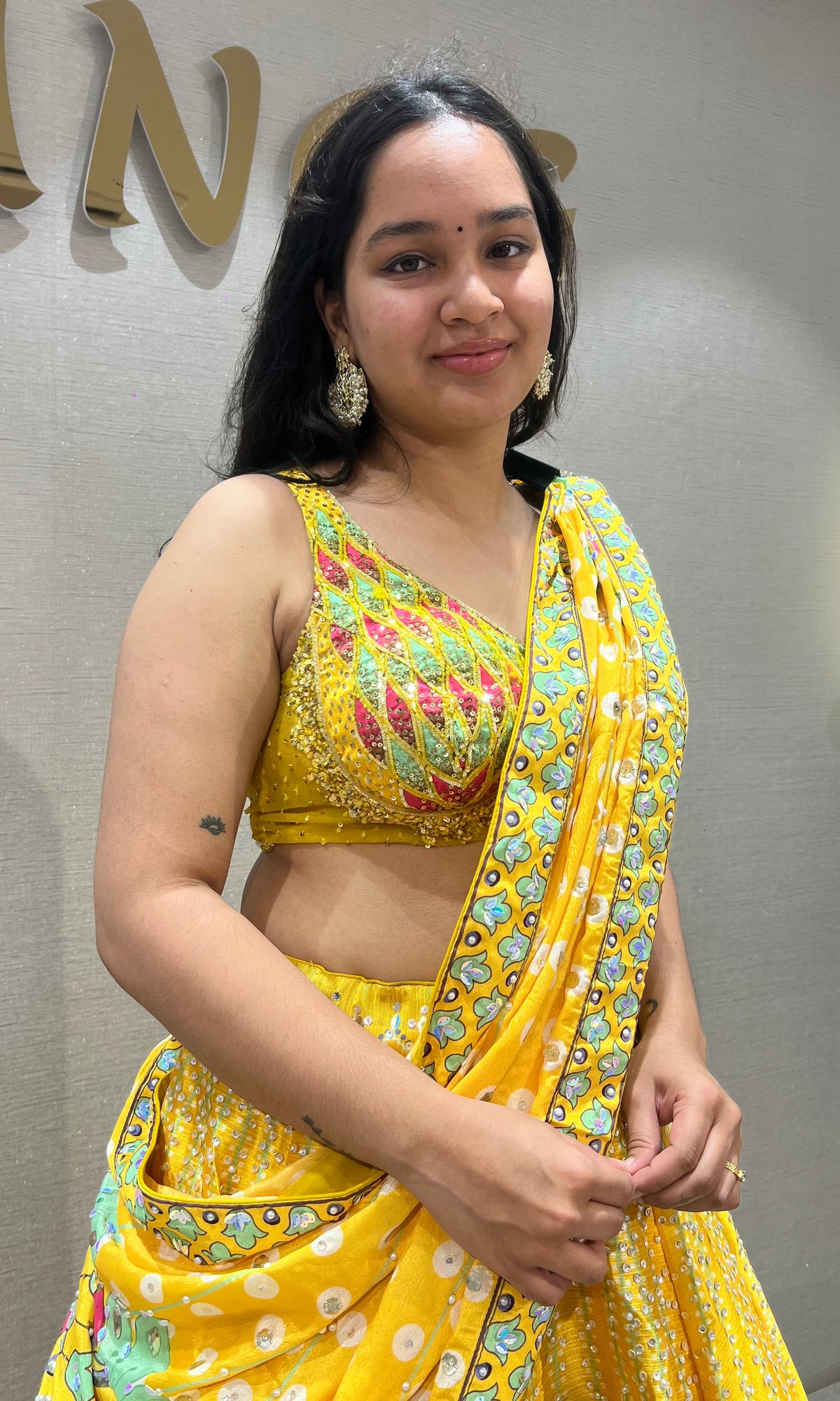 Yellow Silk Multi Floral Embroidered Lehenga set