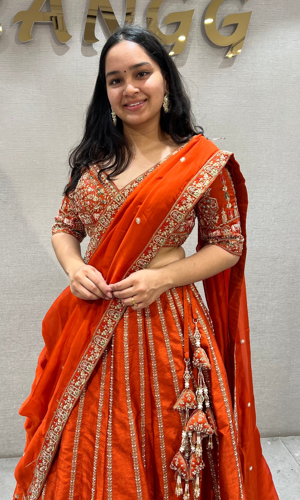 Bright Orange Embroidered Lehenga Choli Set