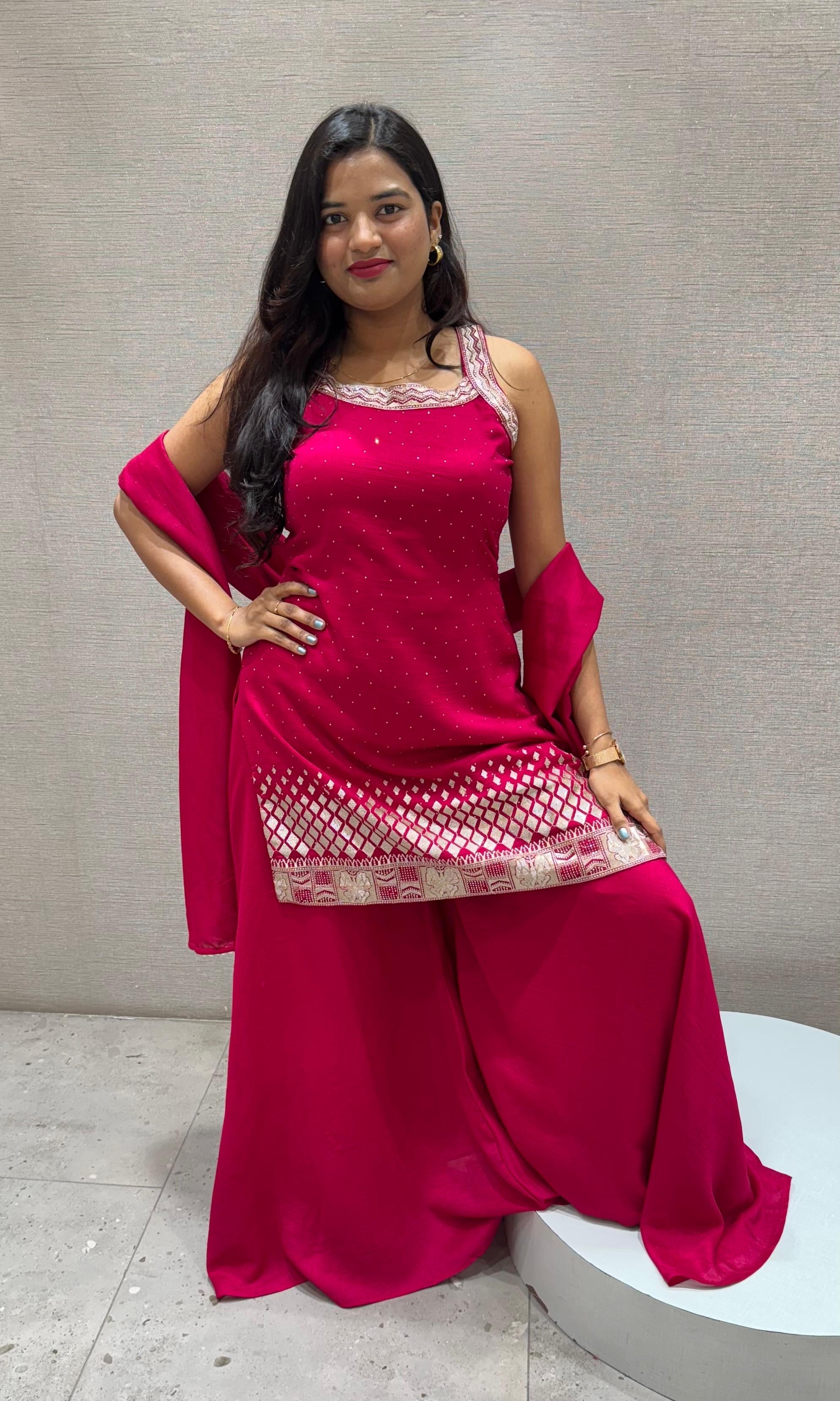 Pink EMBROIDERED SHARARA SET