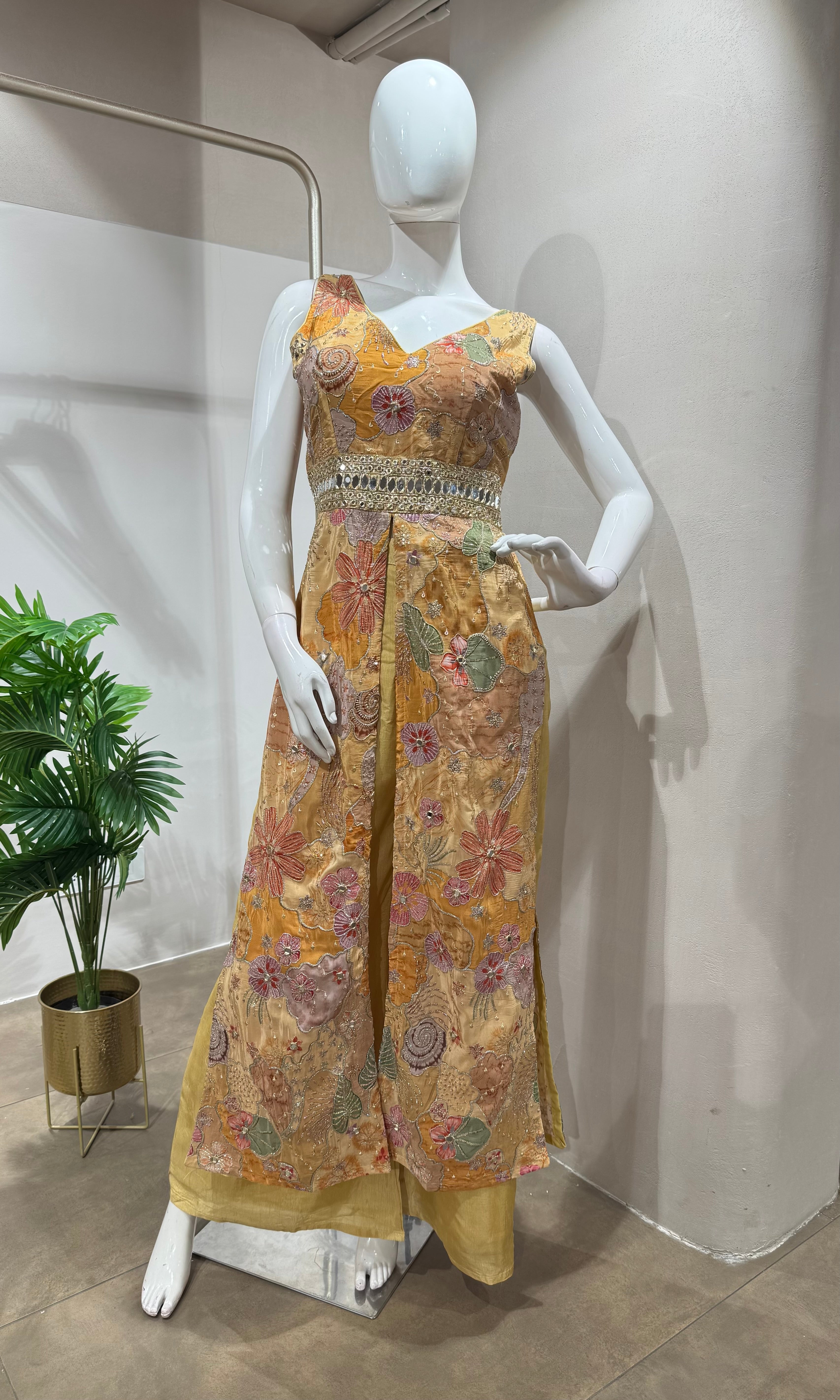 LIGHT YELLOW Georgette Shrug & Palazzo Set
