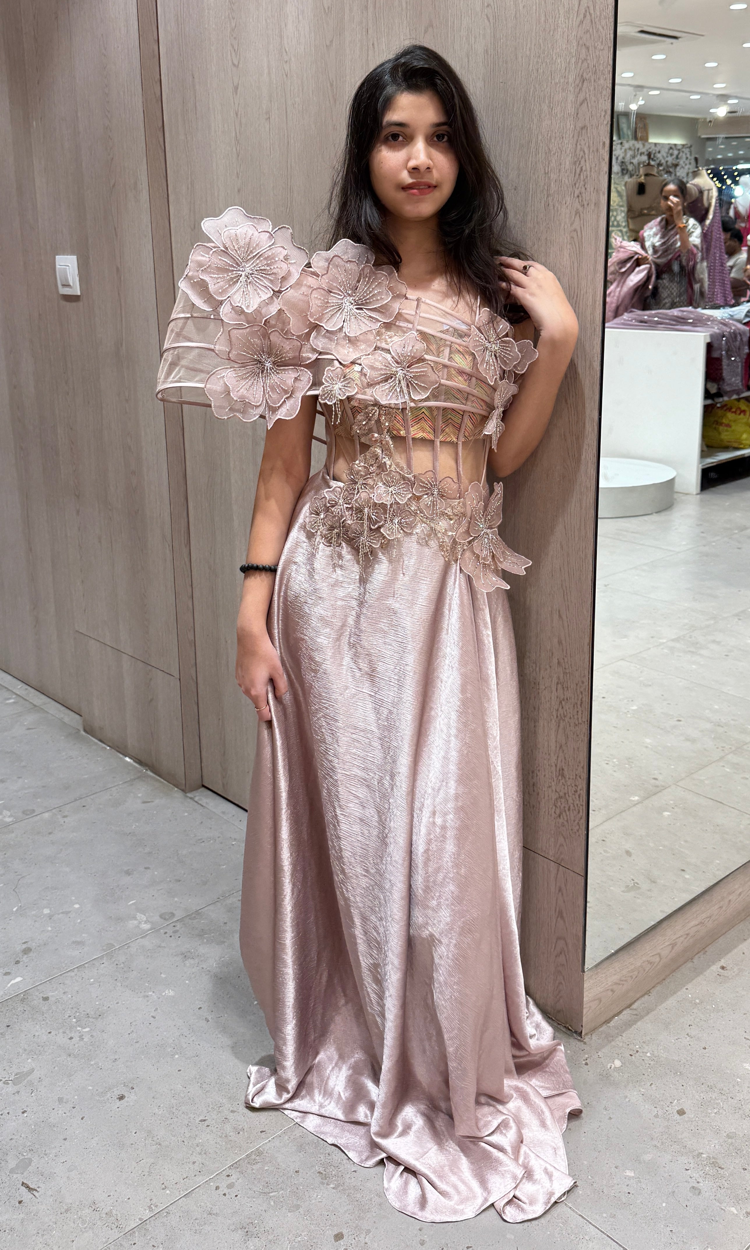 Mowe Gold Floral Applique Gown