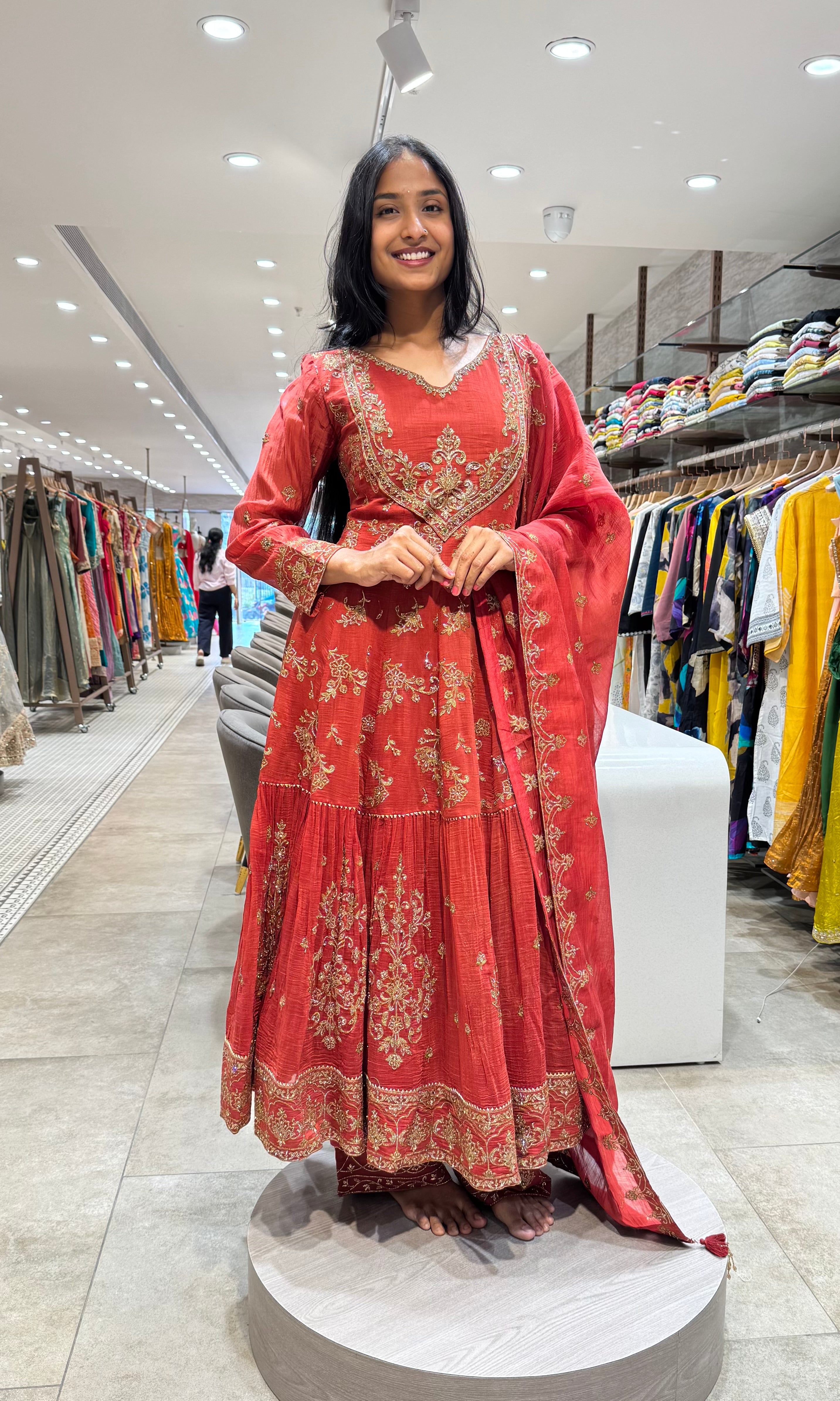 RED GOLDEN EMBROIDERY ANARKALI SET