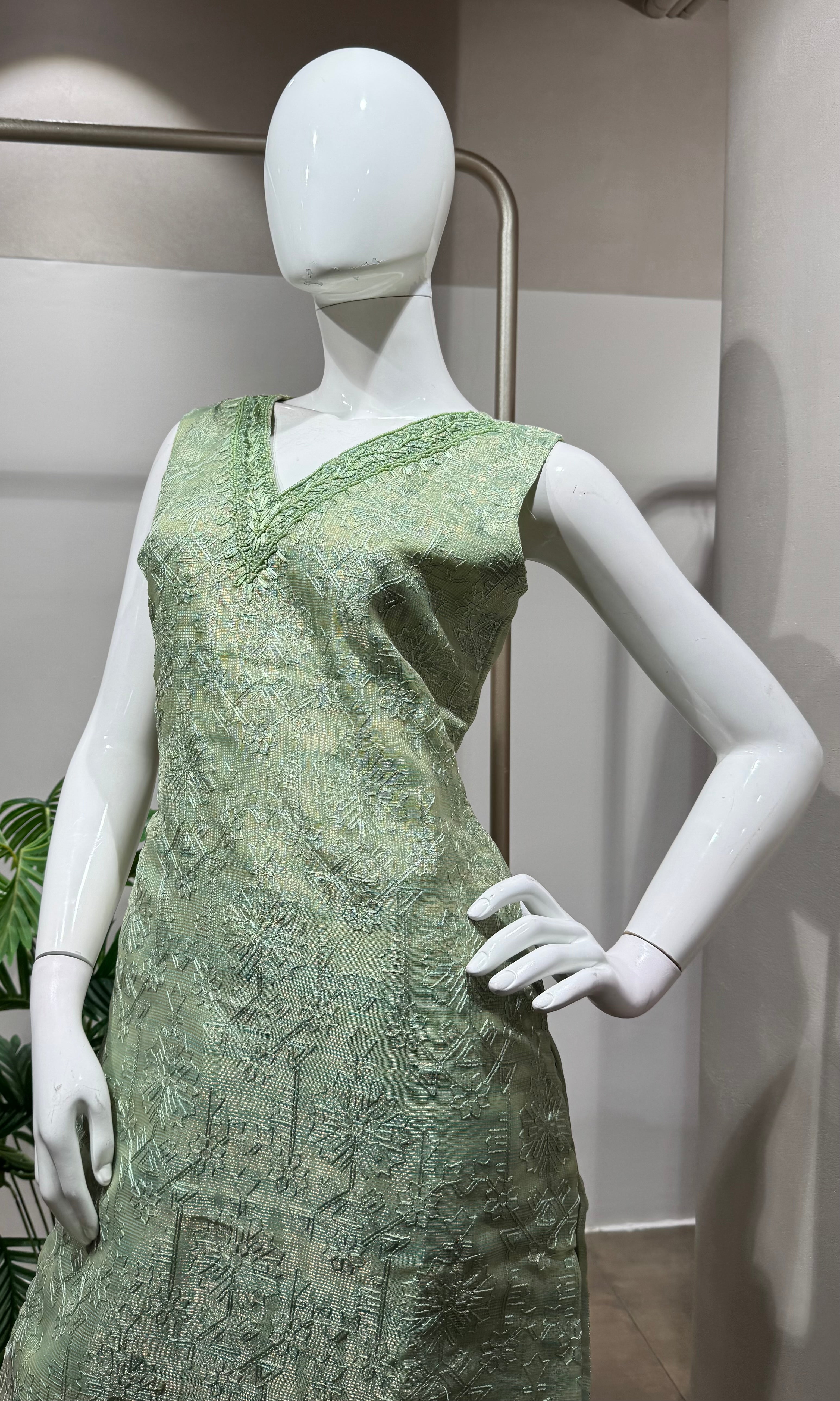 Pista Green Banarasi Silk kurta set