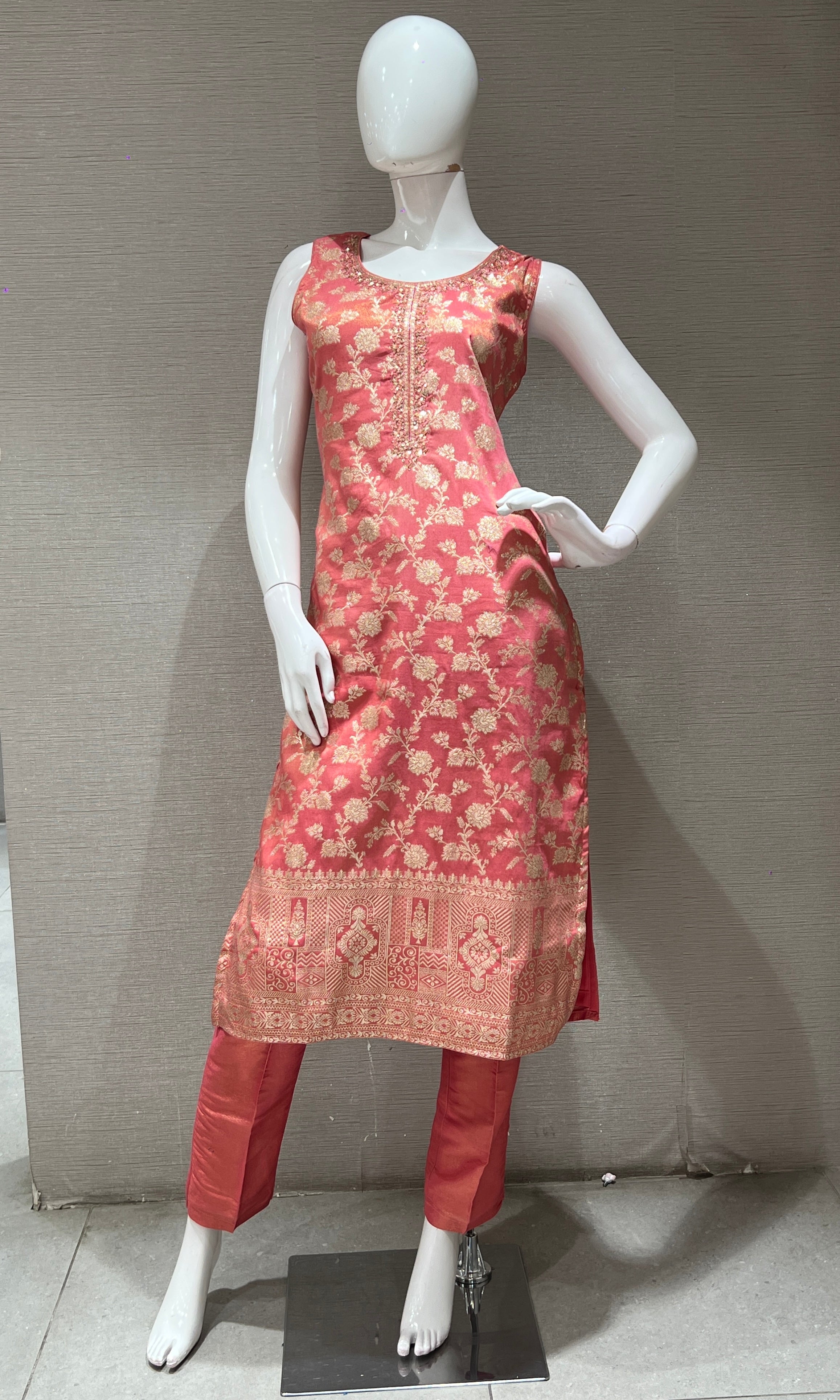 Peach golden embroidered kurta set