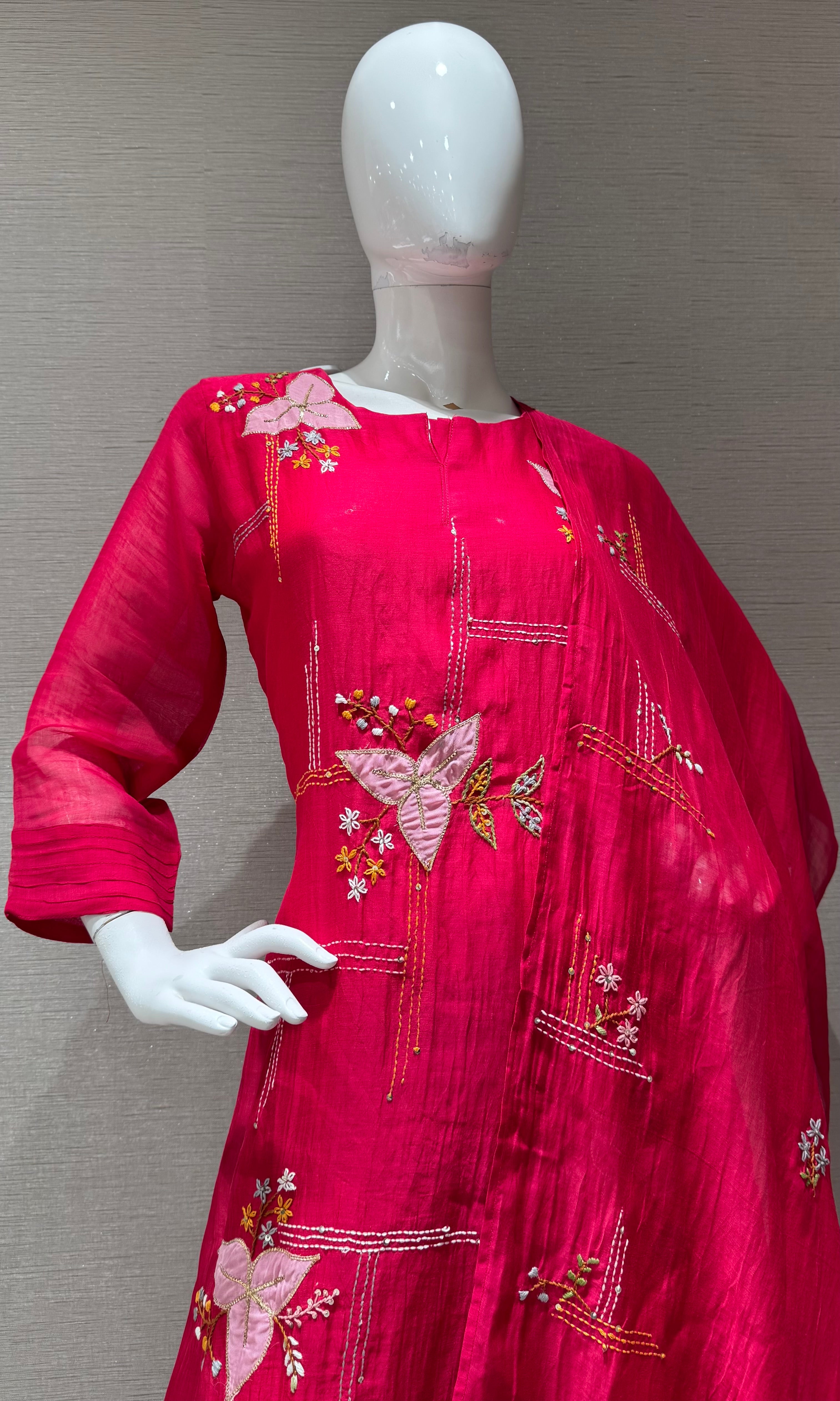 Rani Elegant Muslin Pleated Chanderi Kurta Set