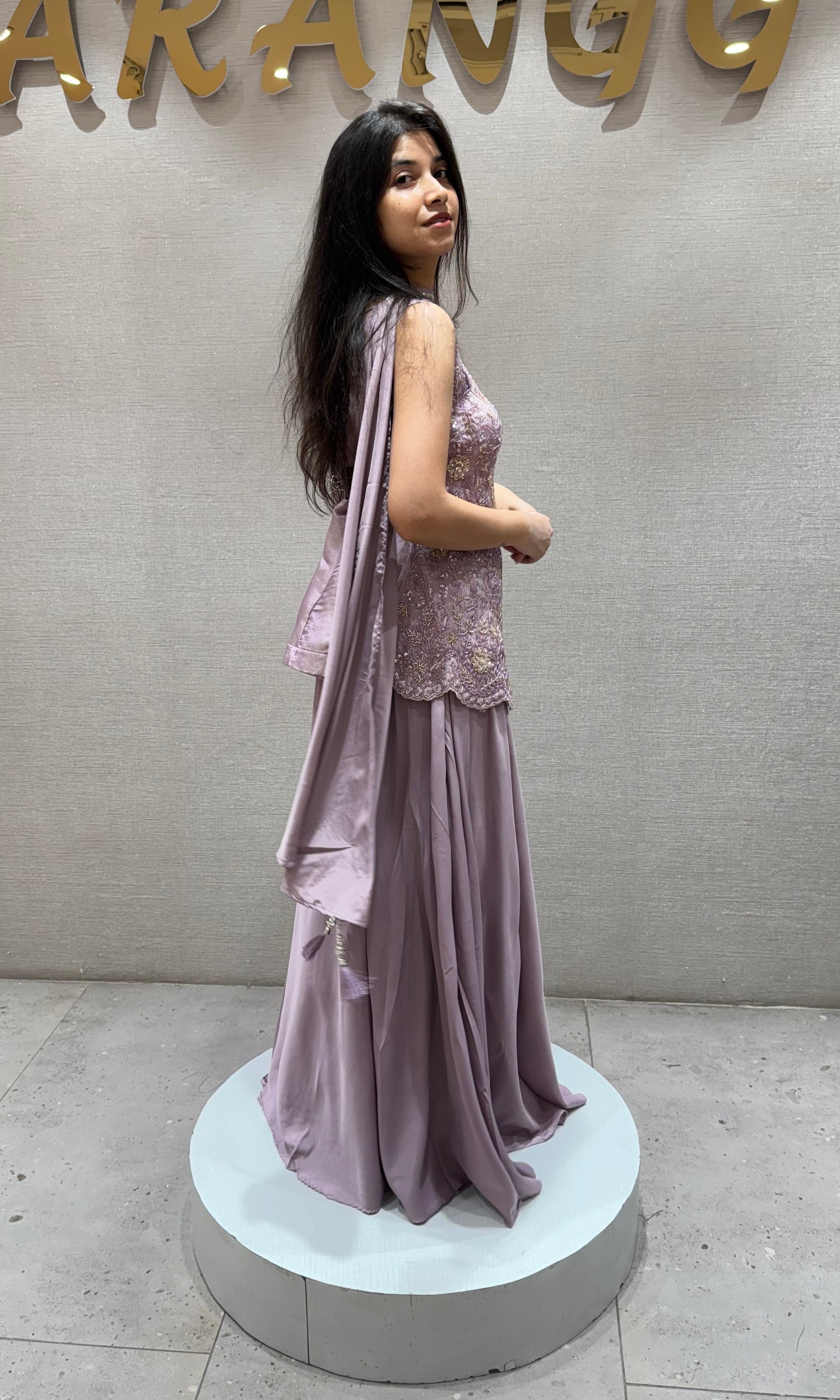 LIGHT Purple Embroidered Peplum PALAZZO Set