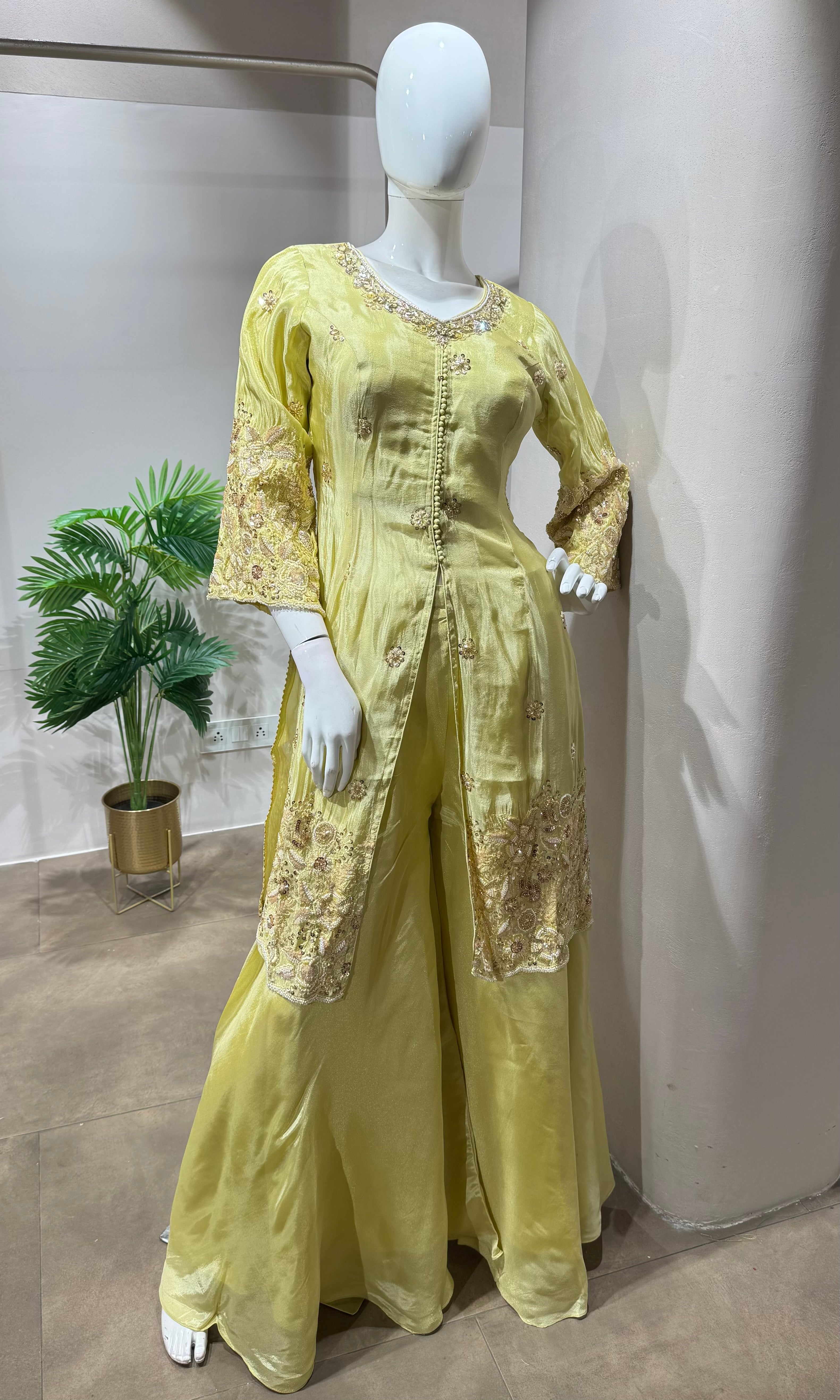 yellow golden glow sharara set