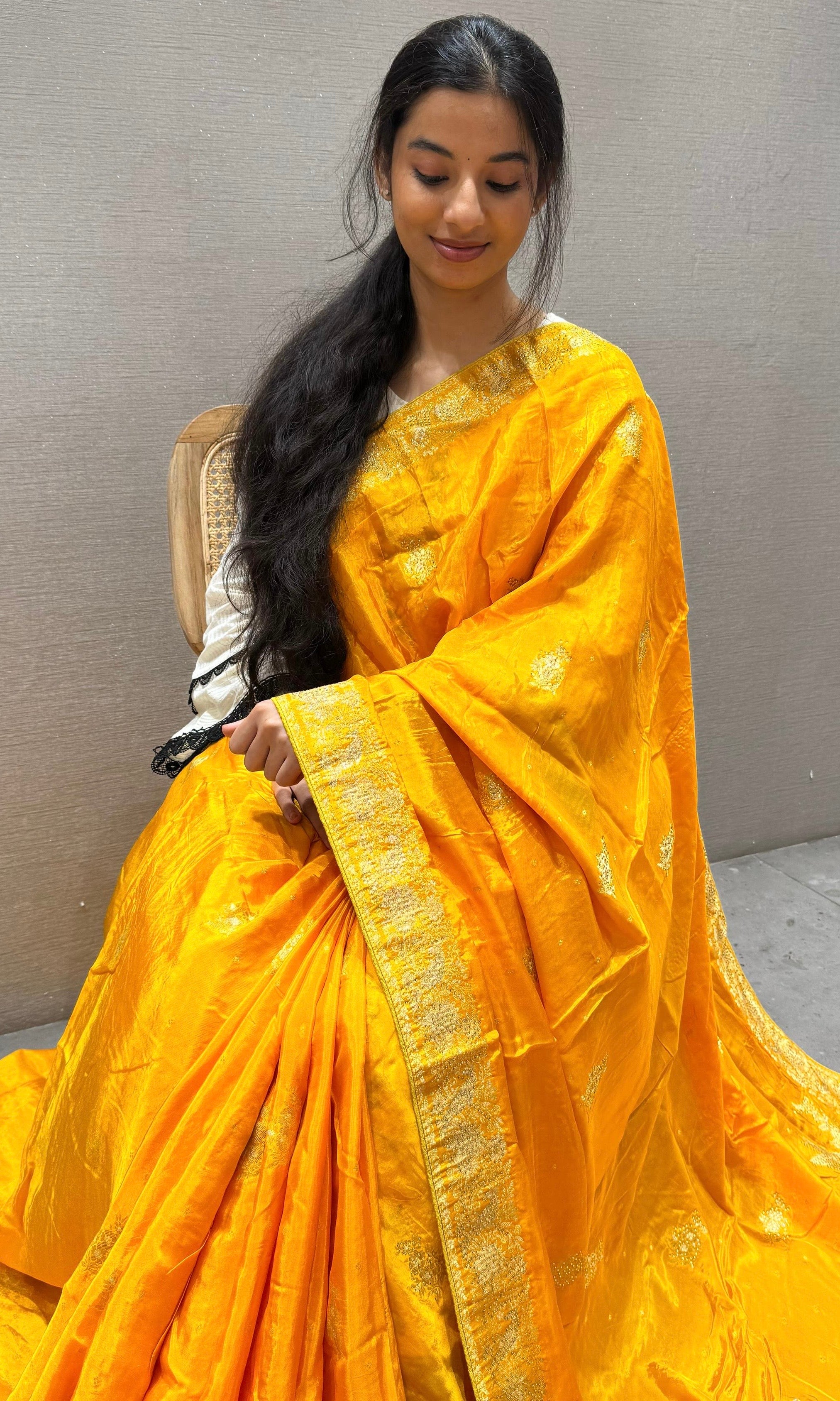 Gold Yellow Banarasi saree