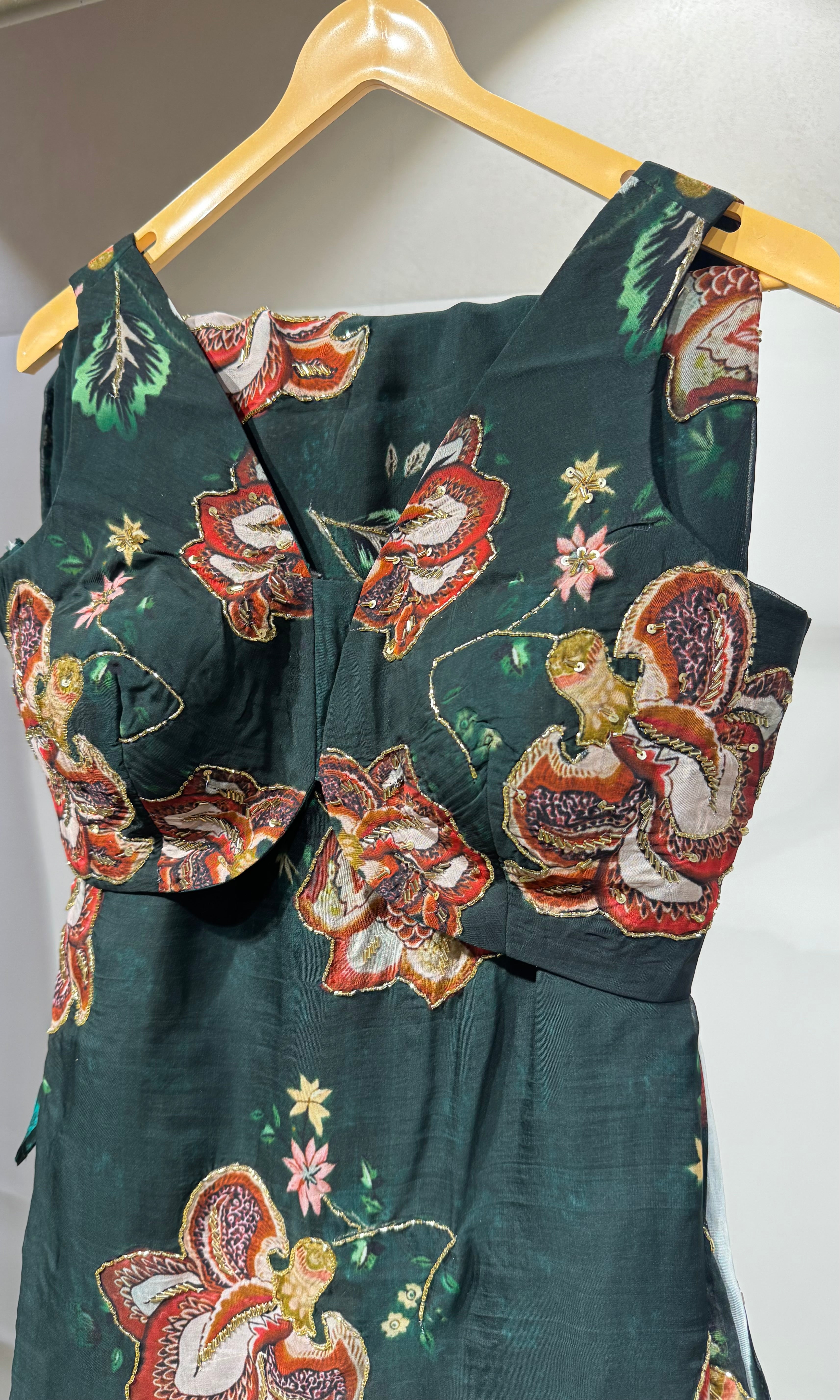 Green floral saree with embroidered blouse