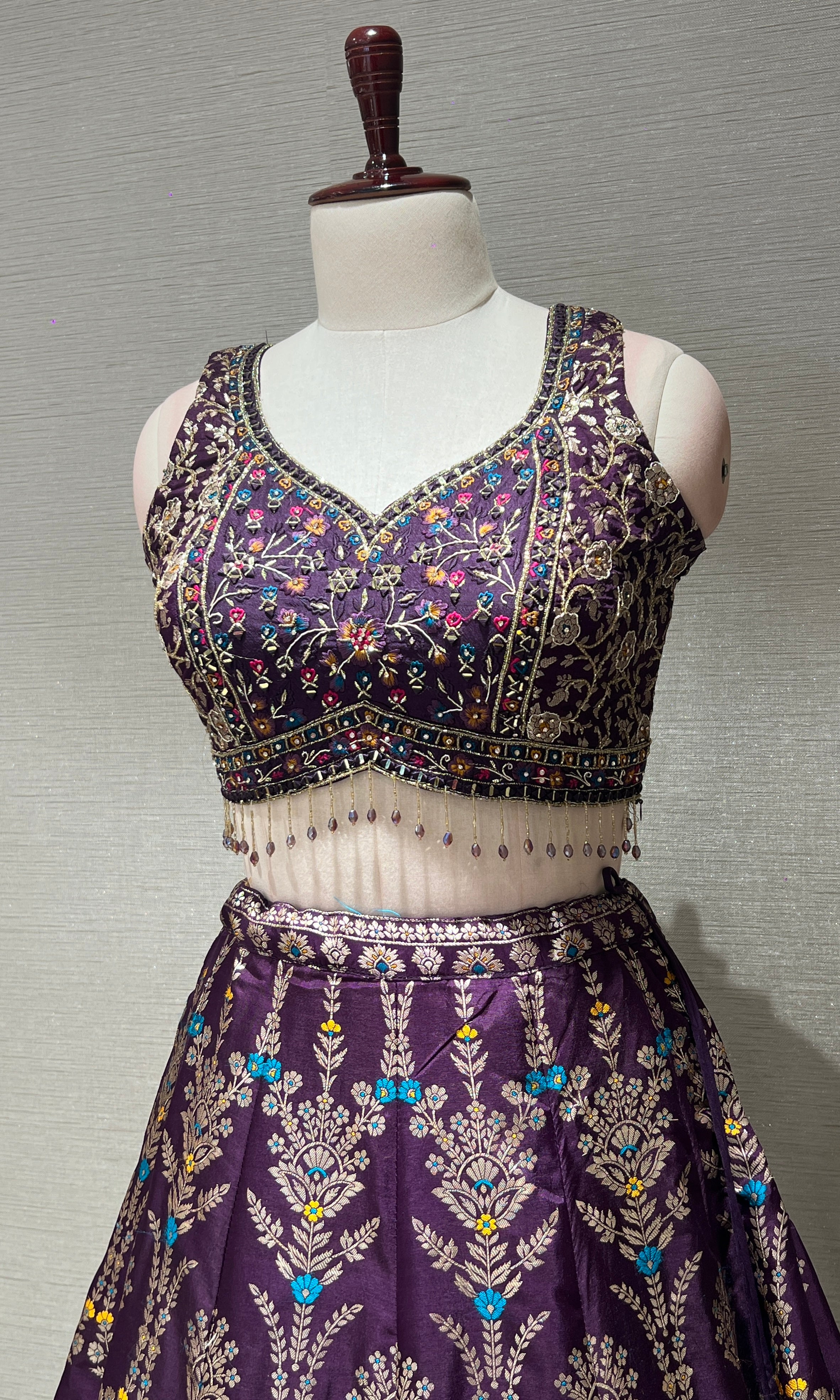Purple banarasi intricate embroidered Lehenga