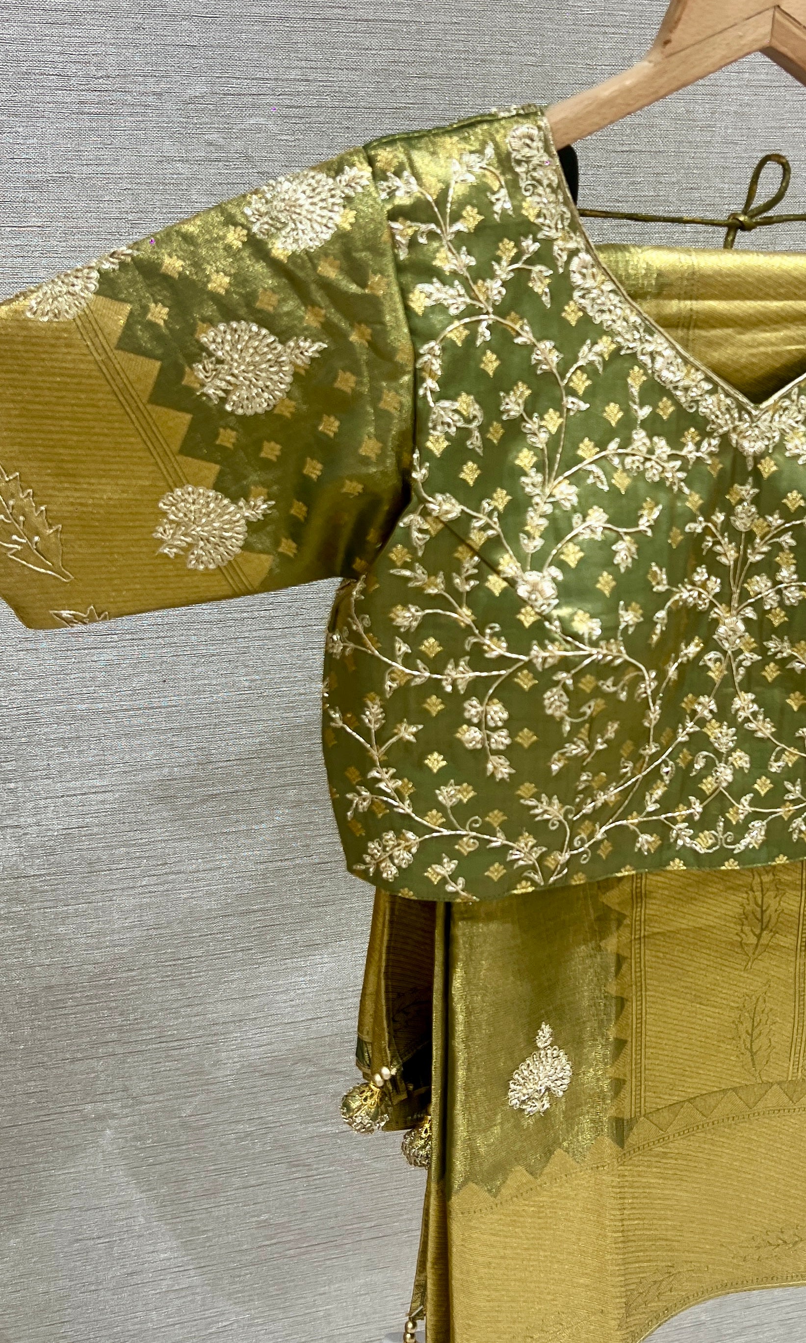 Green saree with ready blouse