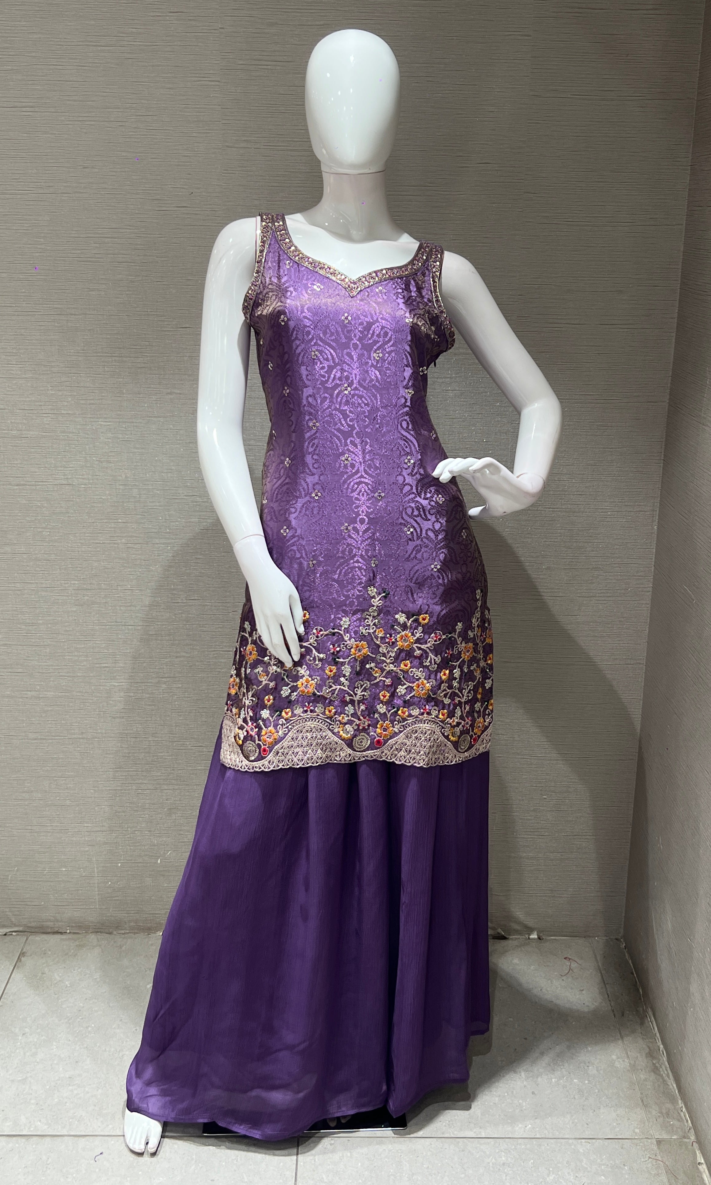 PURPLE embroidered sharara seT