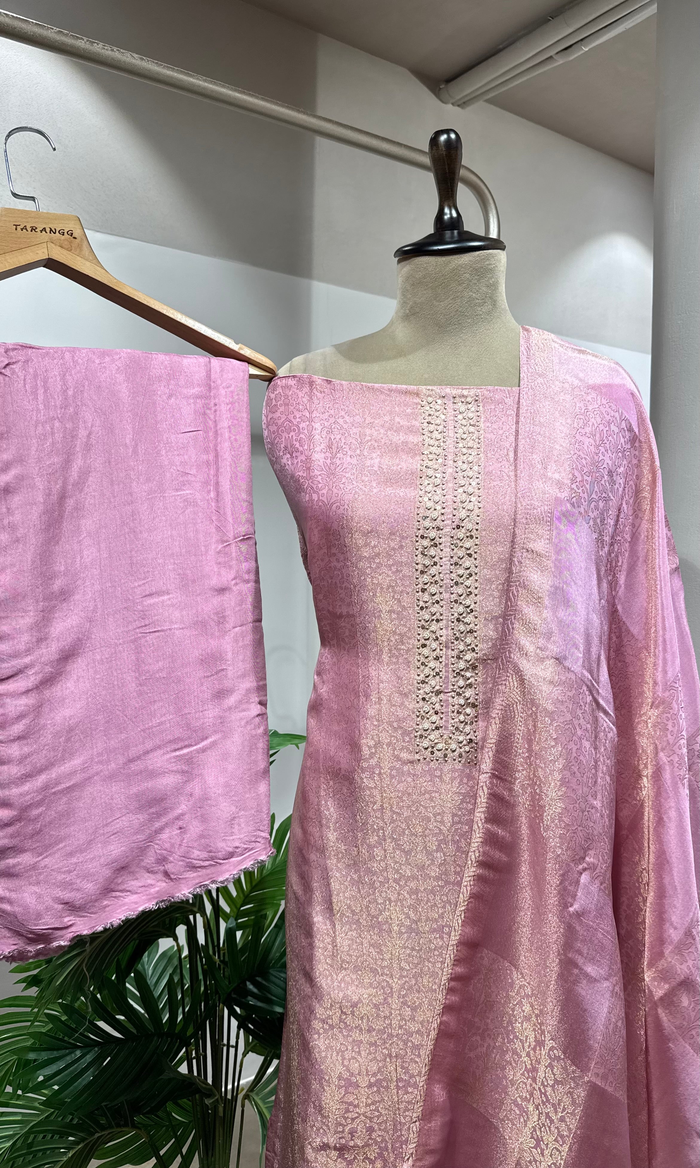 LAVENDER Banarasi Silk DRESS MATERIAL