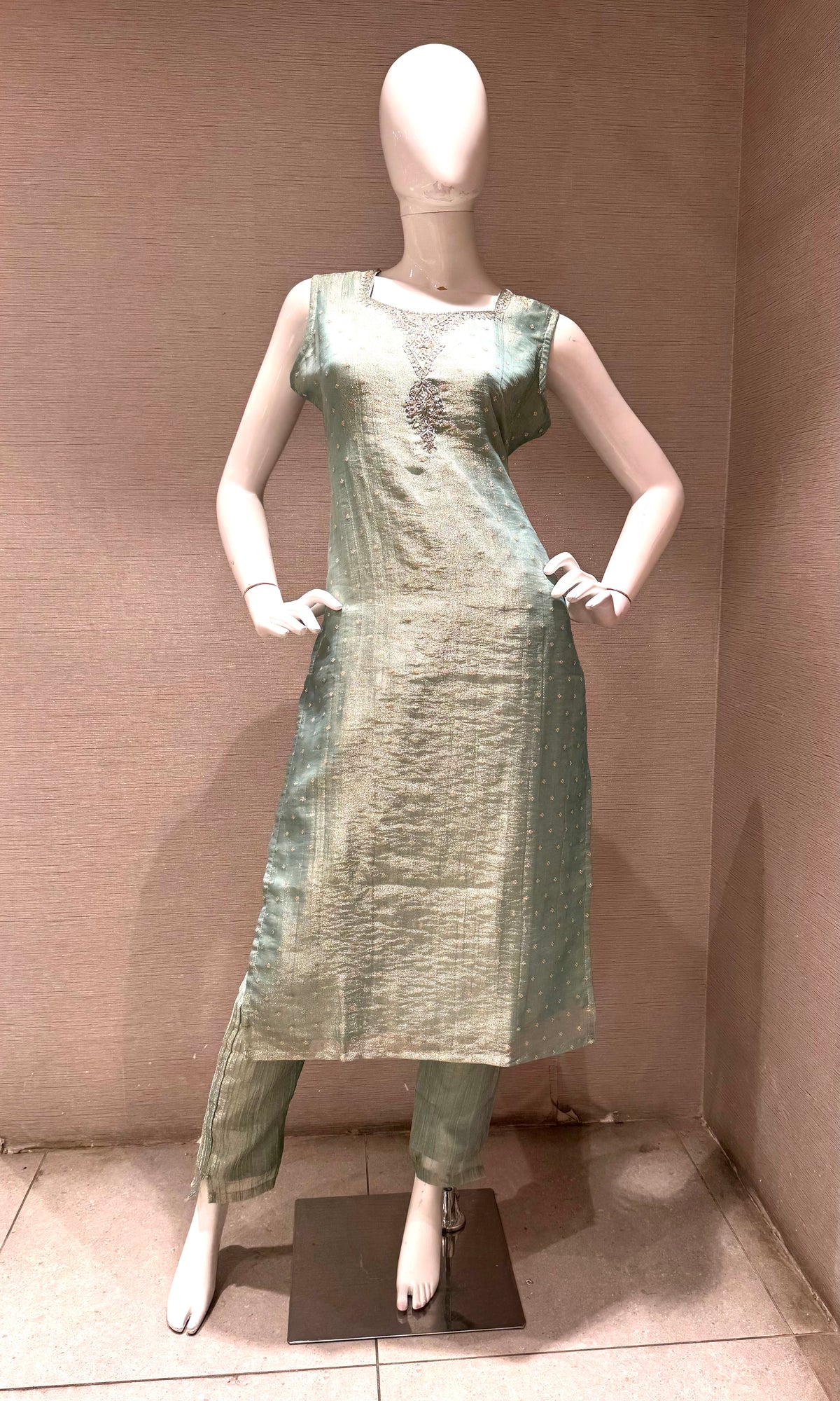 Blue Tissue Silk Golden zari Kurta Set with Dupatta