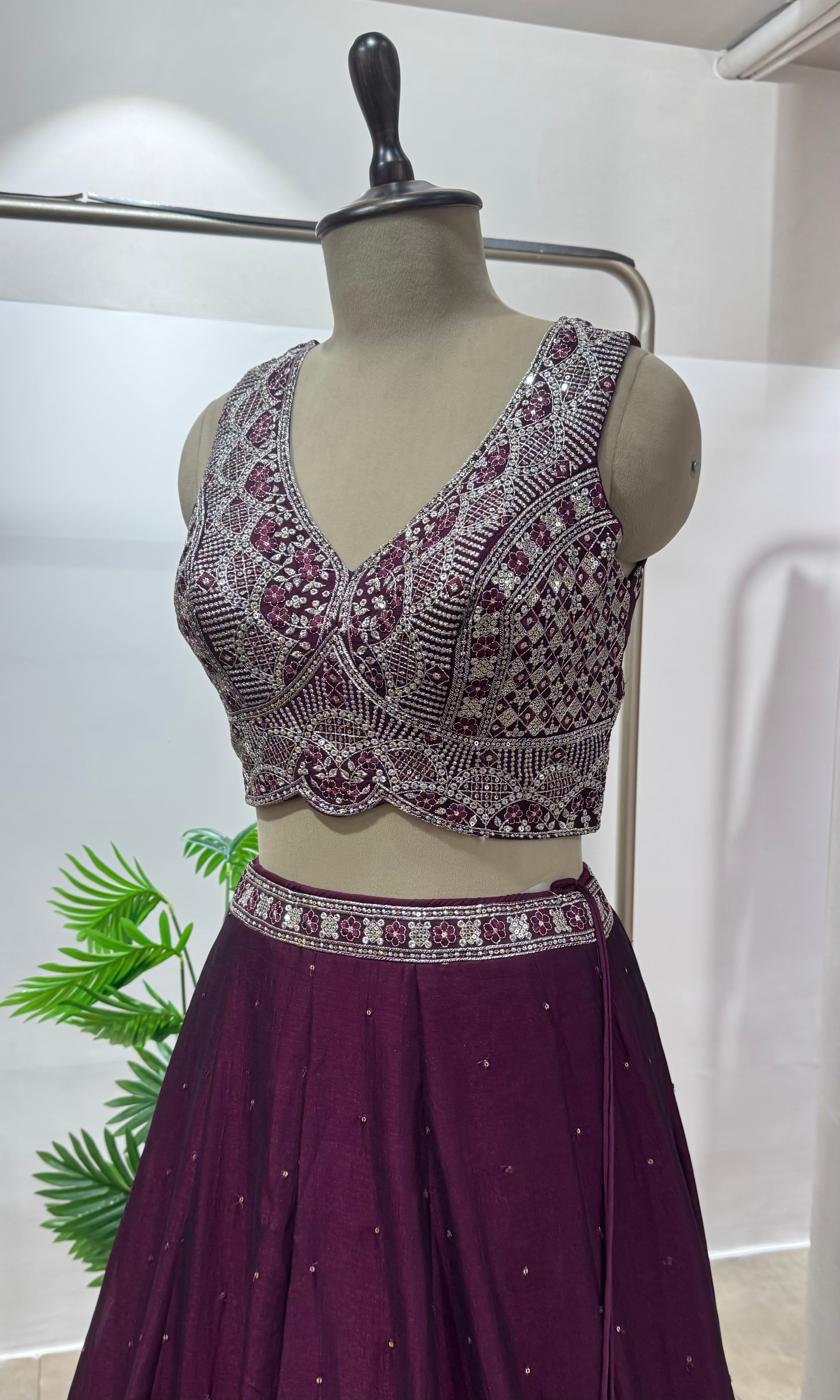 Wine LEHENGA WITH EMBROIDERY BLOUSE