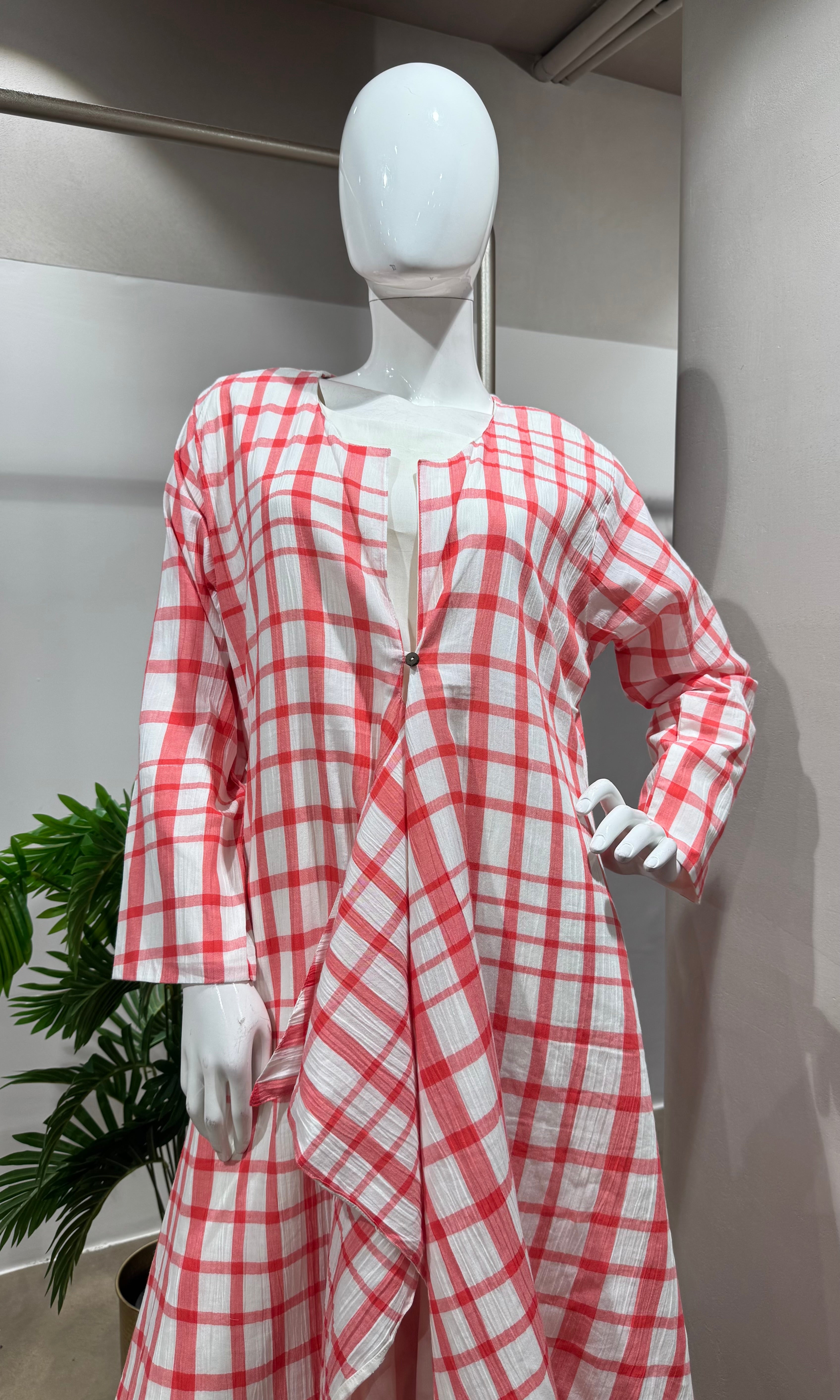 CRE RED AND WHITE Cotton Check DRESS