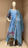 Blue mul chanderi floral embroidery kurta set