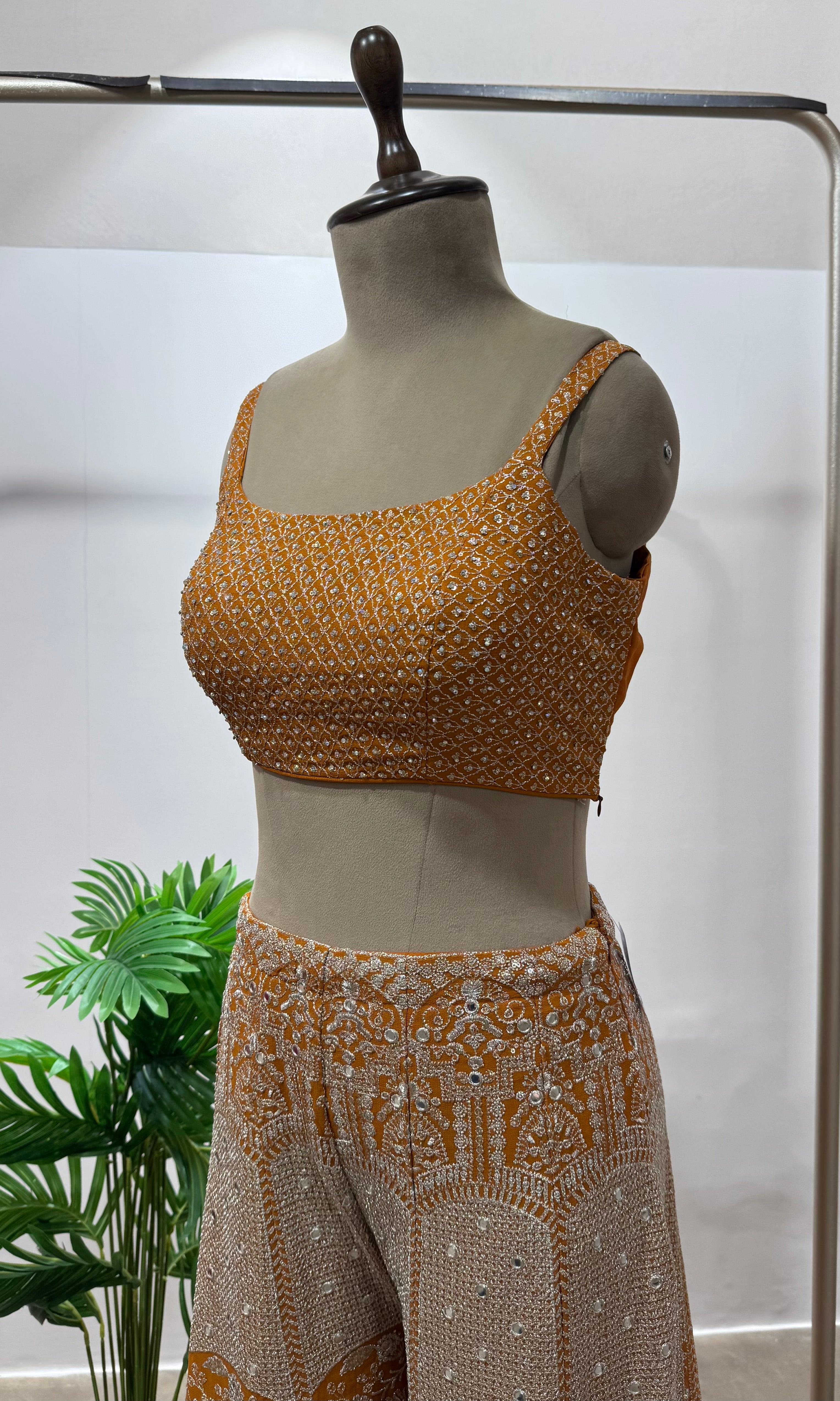 Rust EMBELLISHED PALAZZO SET WITH JACKET