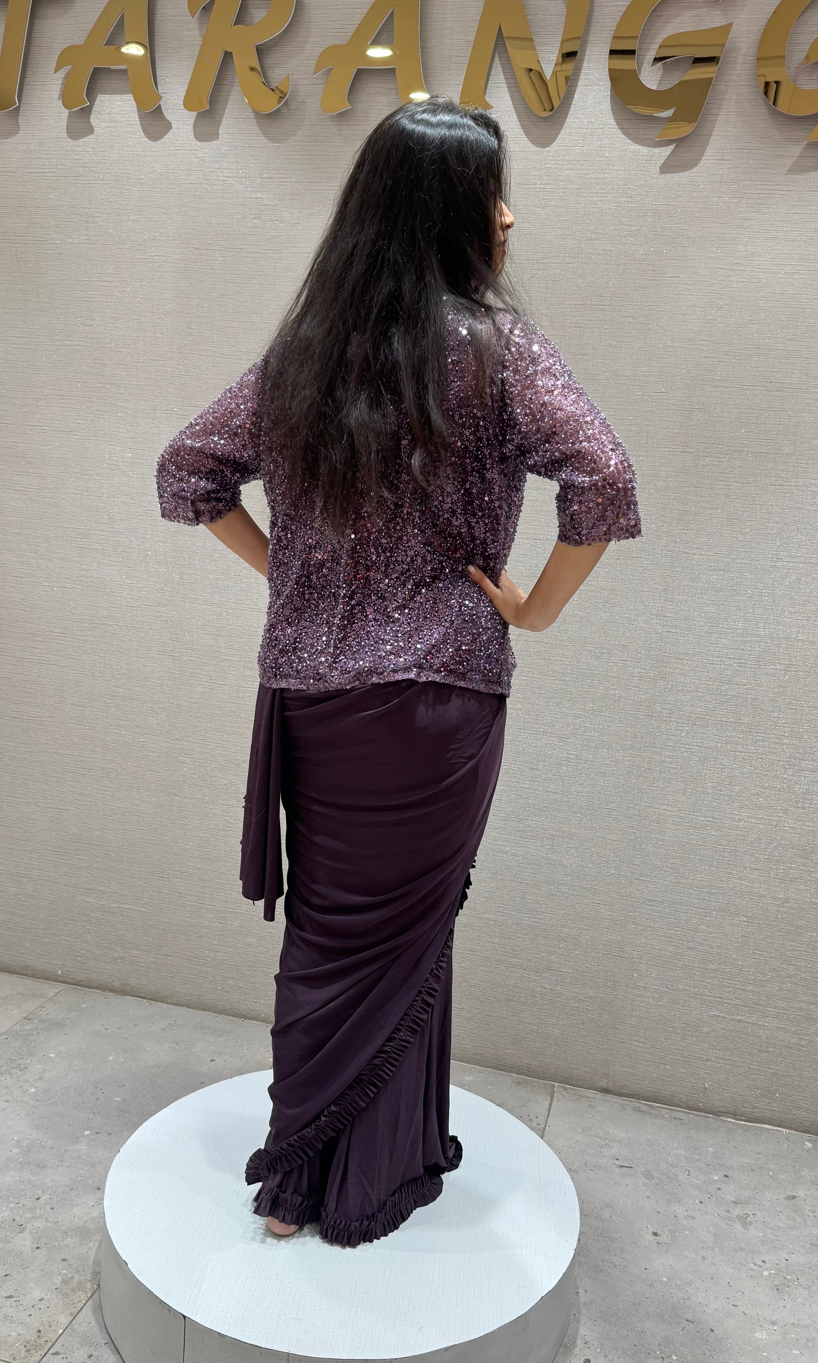Wine Drape Saree with Embroidered Jacket
