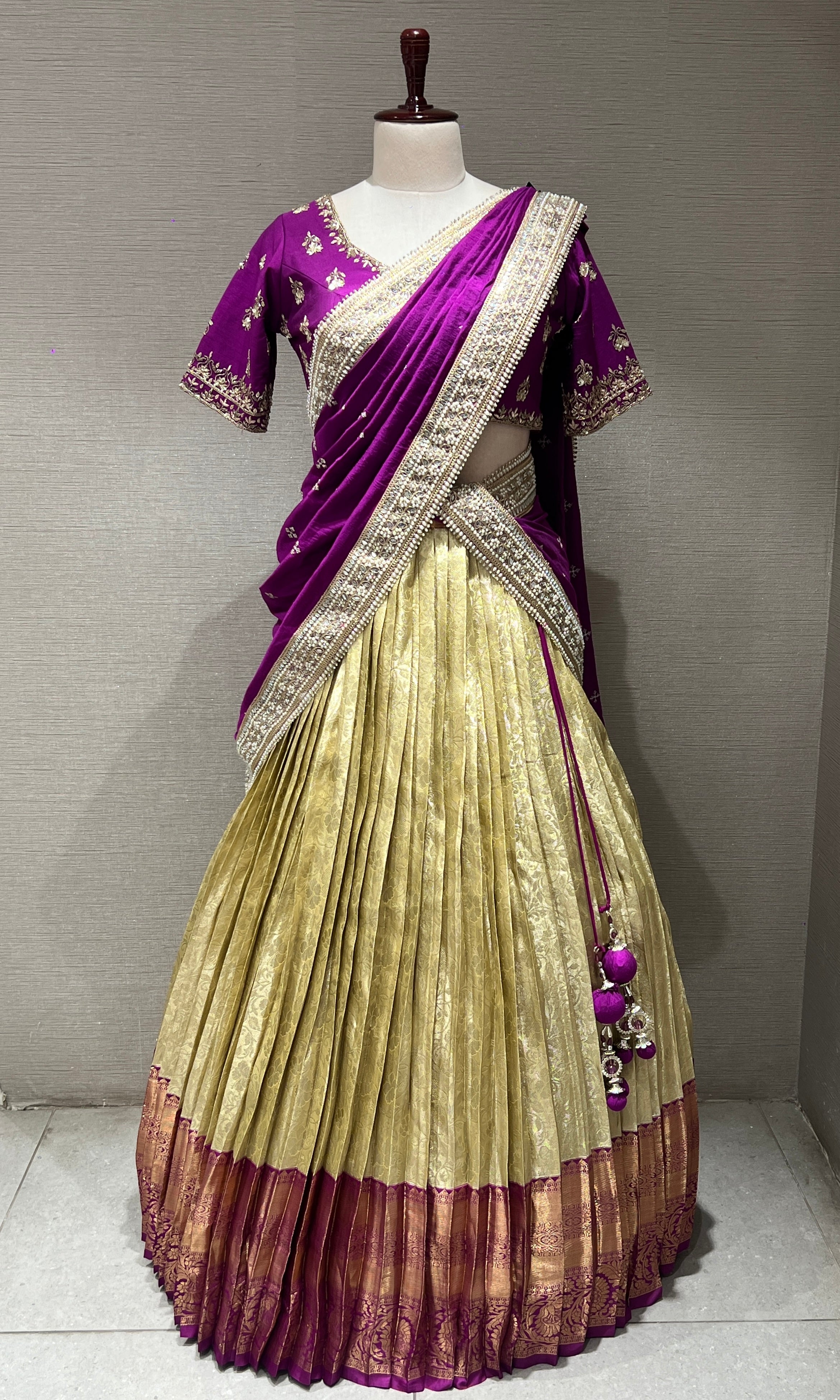 Violet pattu lehenga