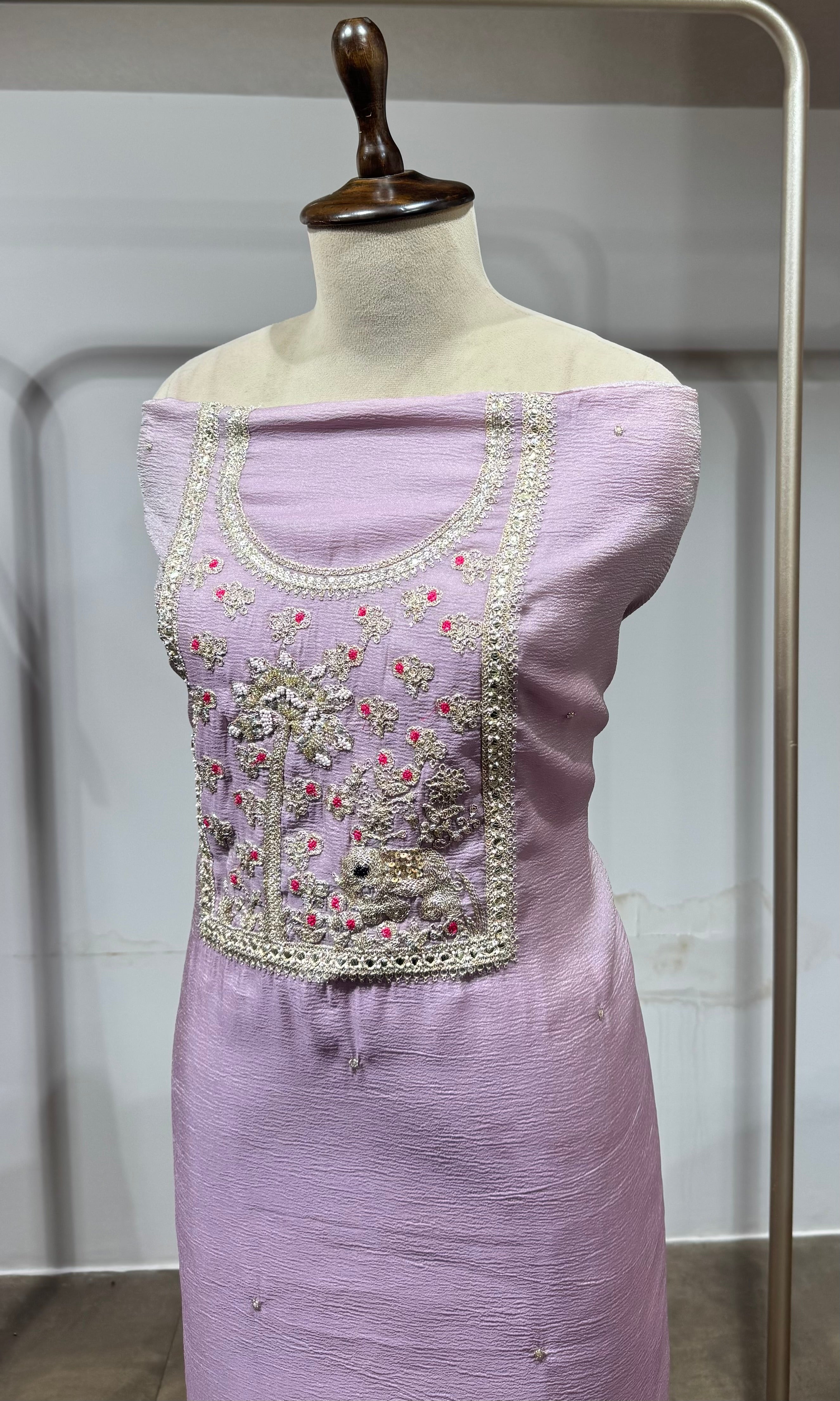 Lavender embroidered dress material