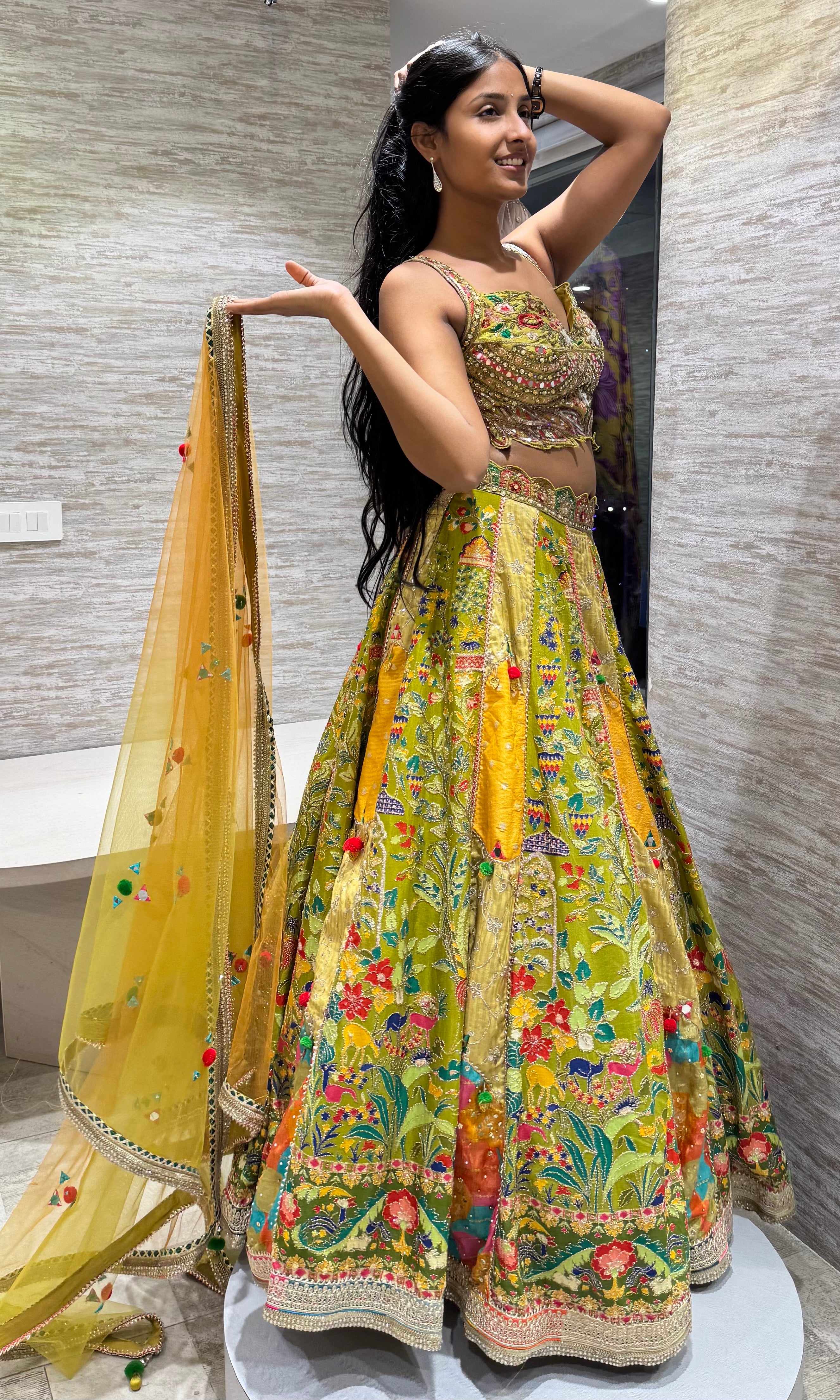 Mehandi green Floral Lehenga