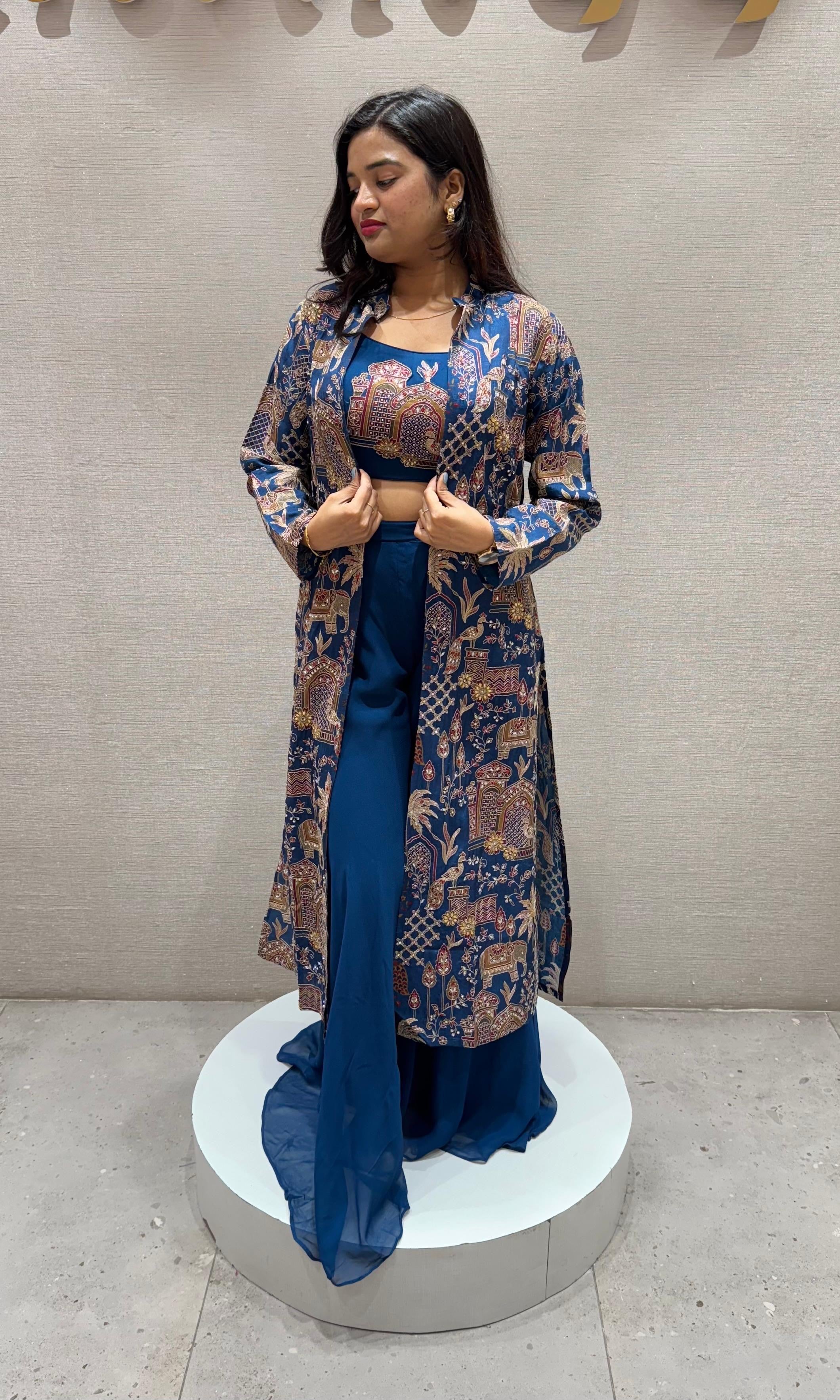 Blue PALAZZO SET WITH JACKET