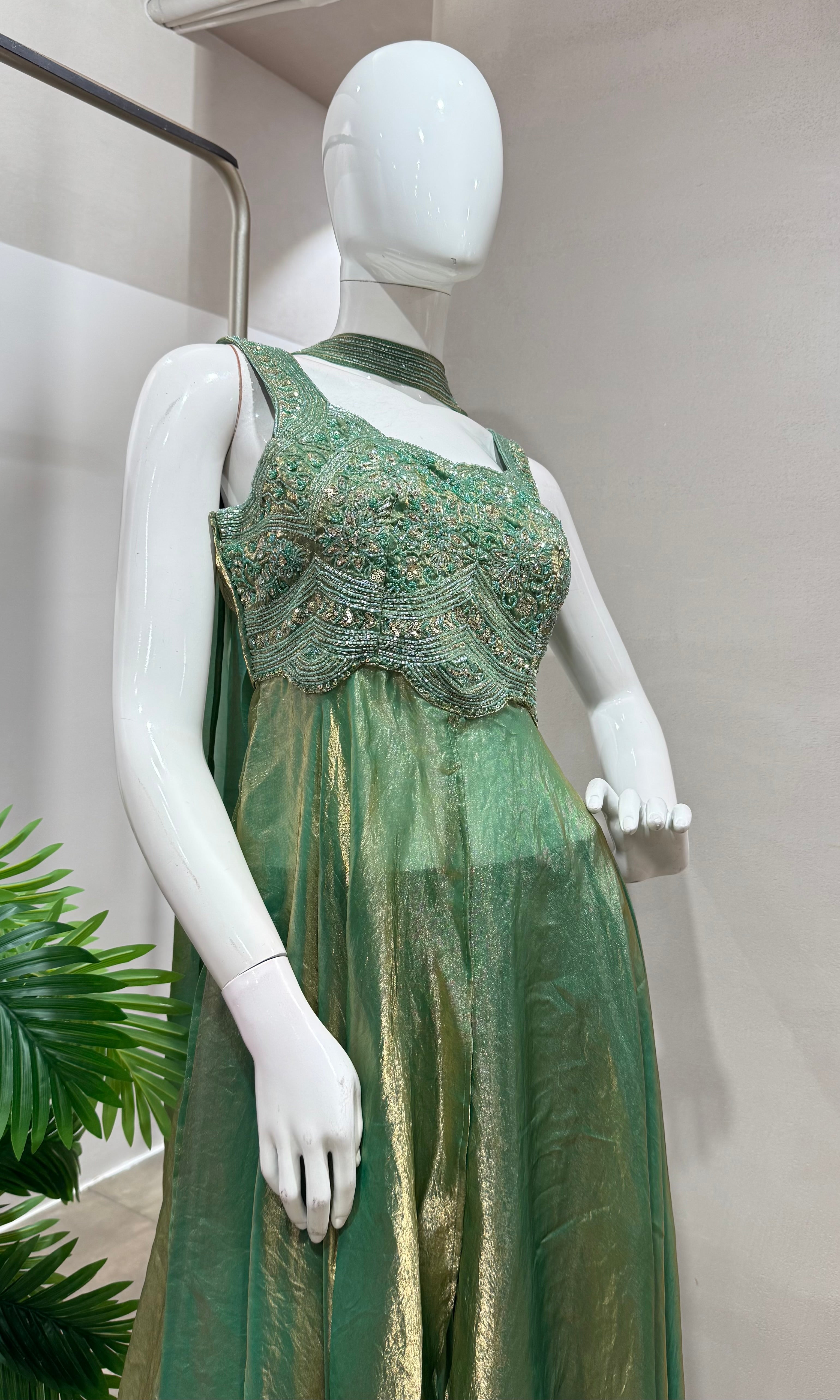 Green embroidered anarkali set