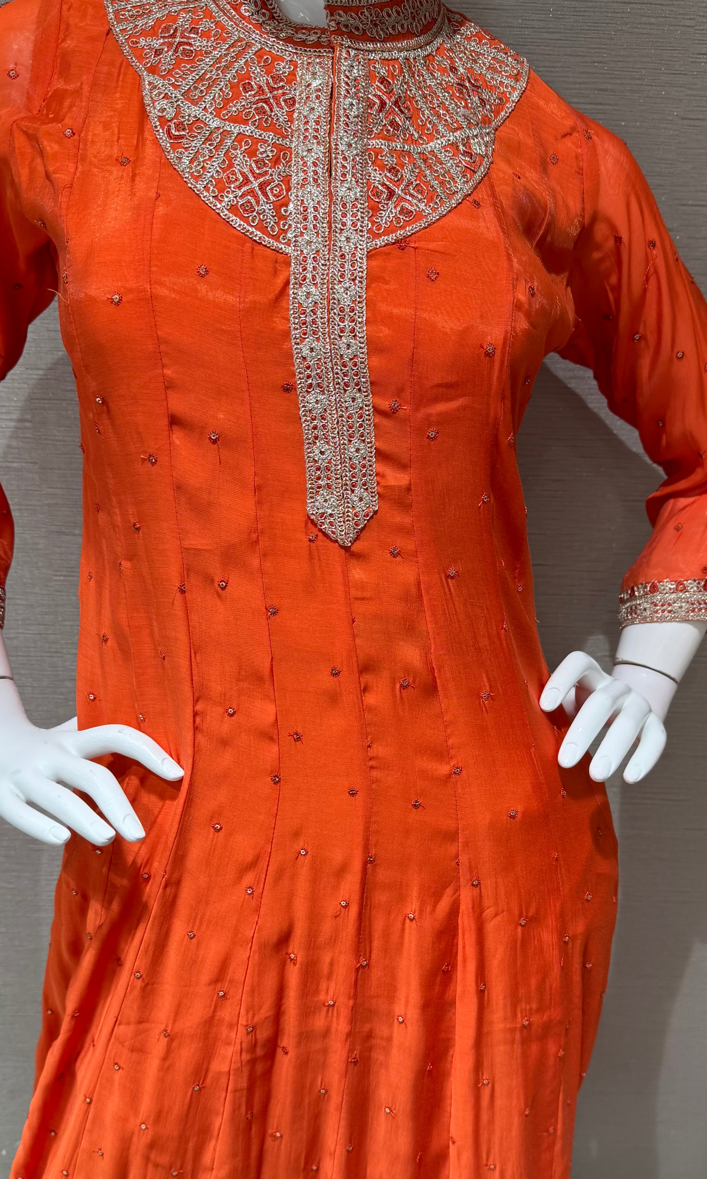 Orange Golden embroidered anarkali Set