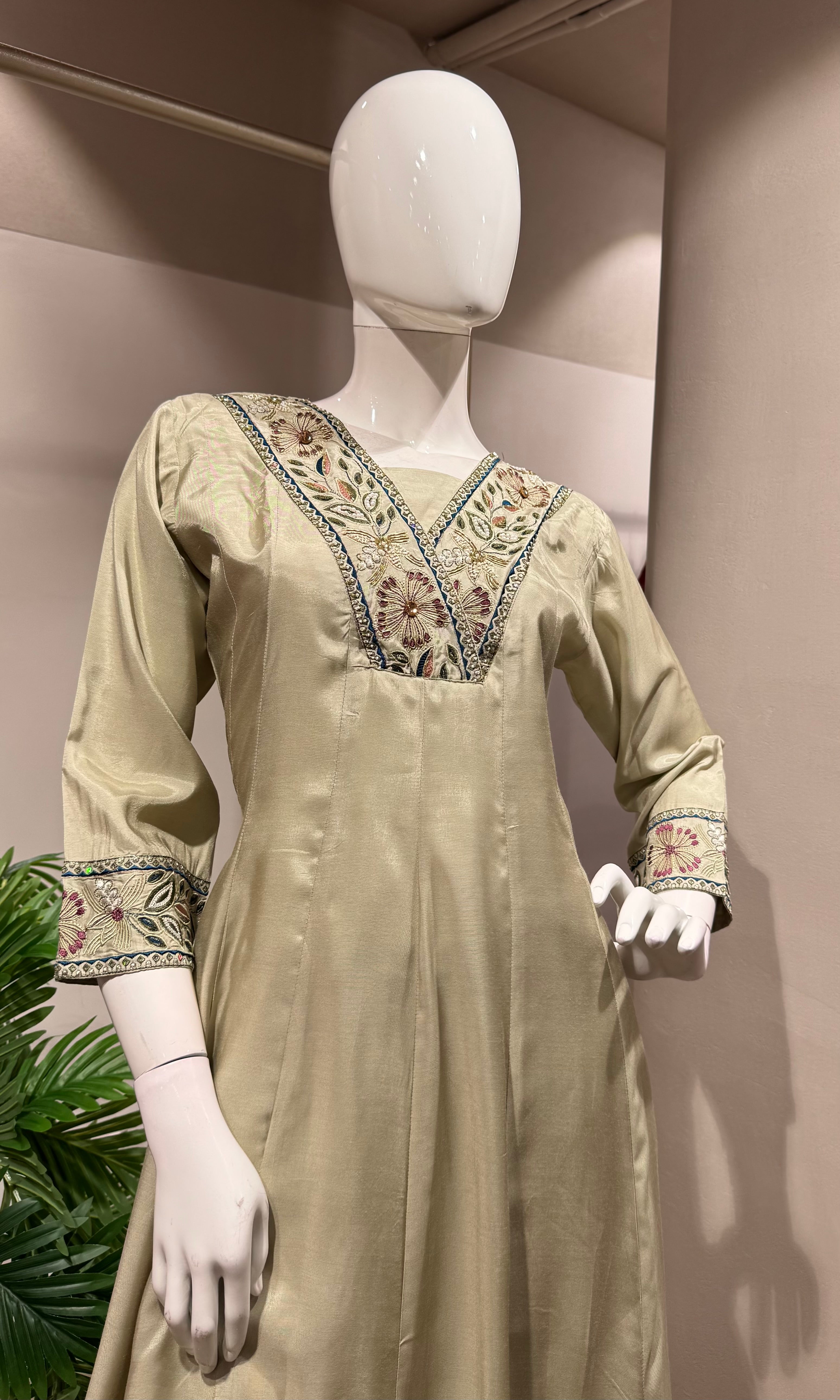 PISTA GREEN Zari Work Kurta Set with Embroidered Dupatta