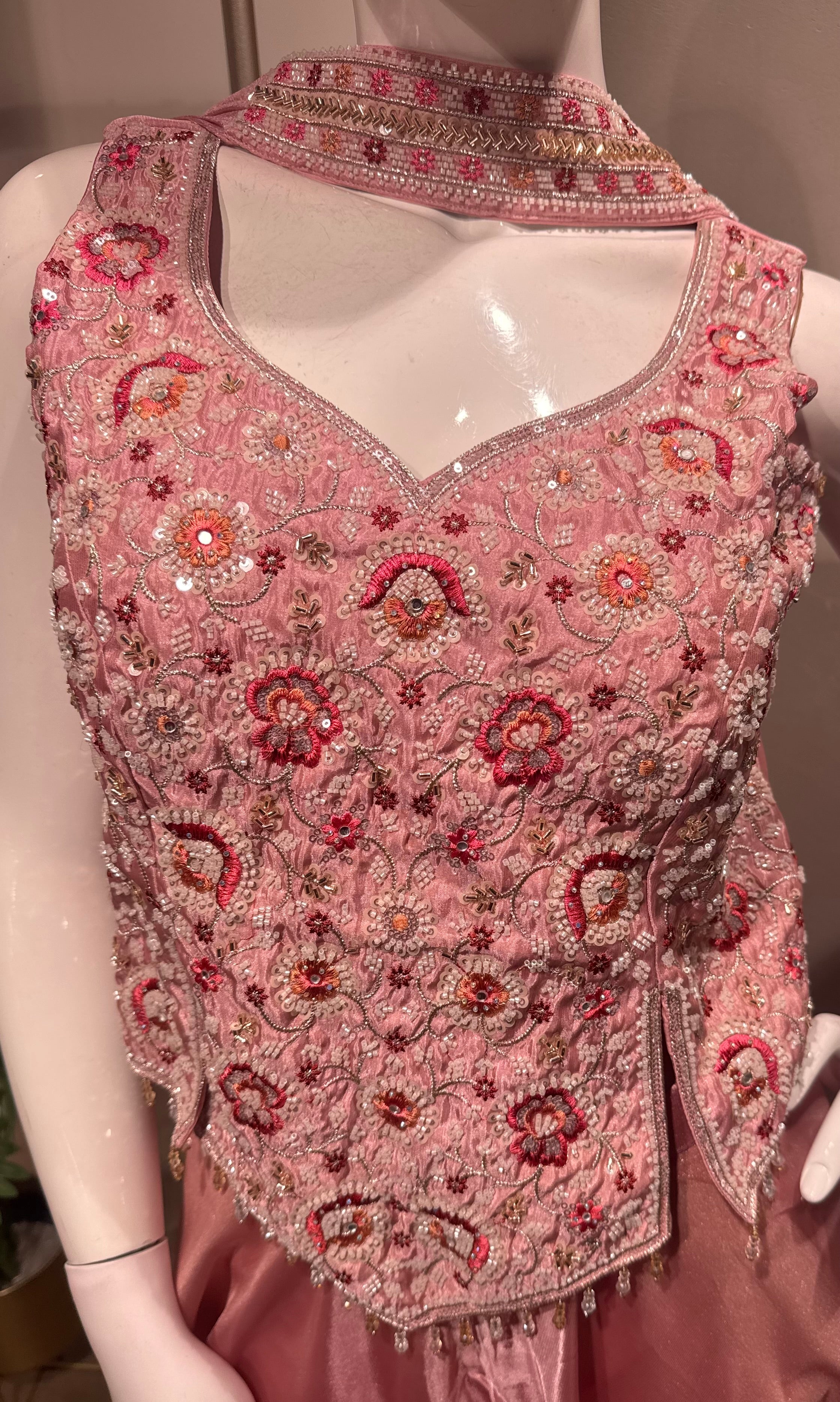 Pink TISSUE Embroidered Peplum & Palazzo Set