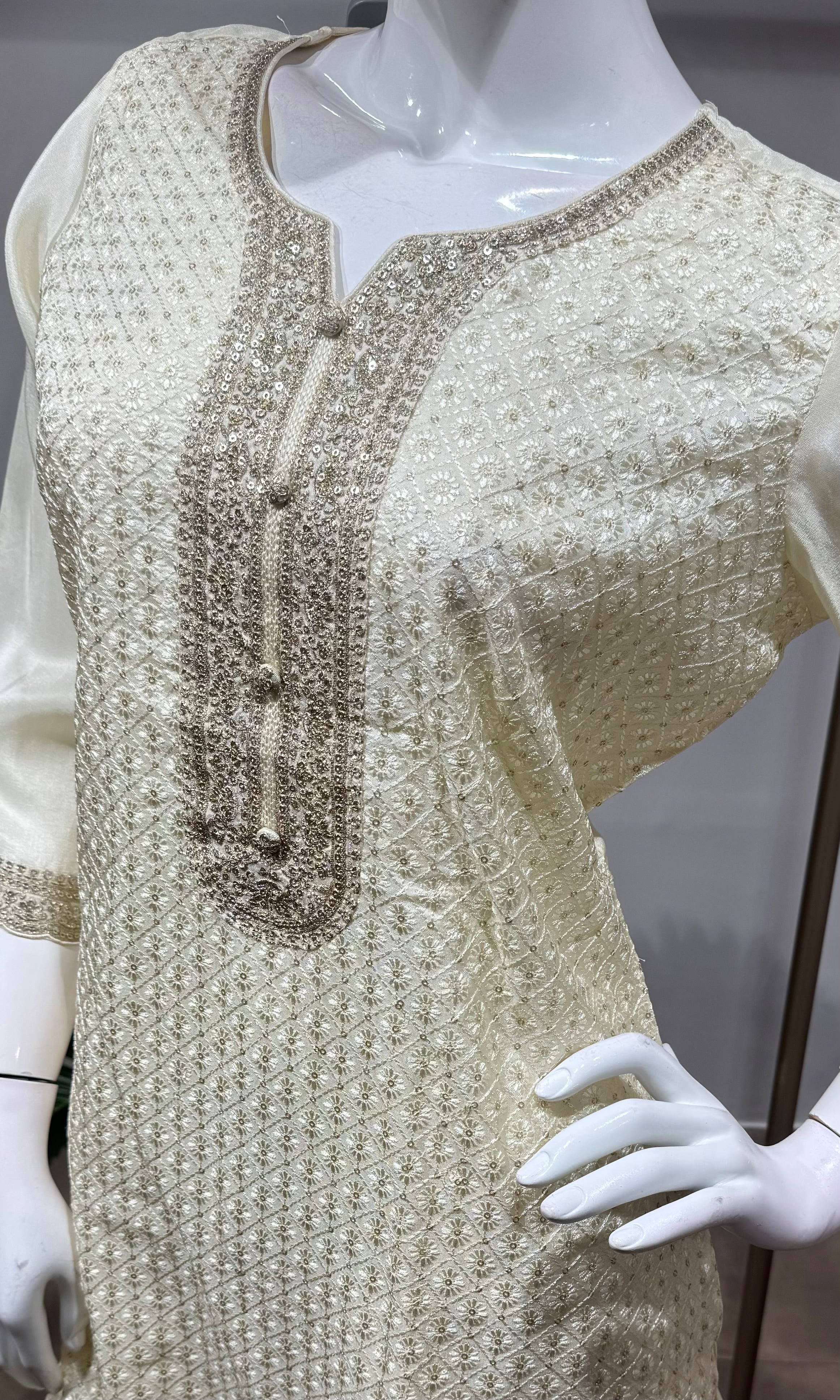 Ivory Libas Kurta Set with Banarasi Dupatta