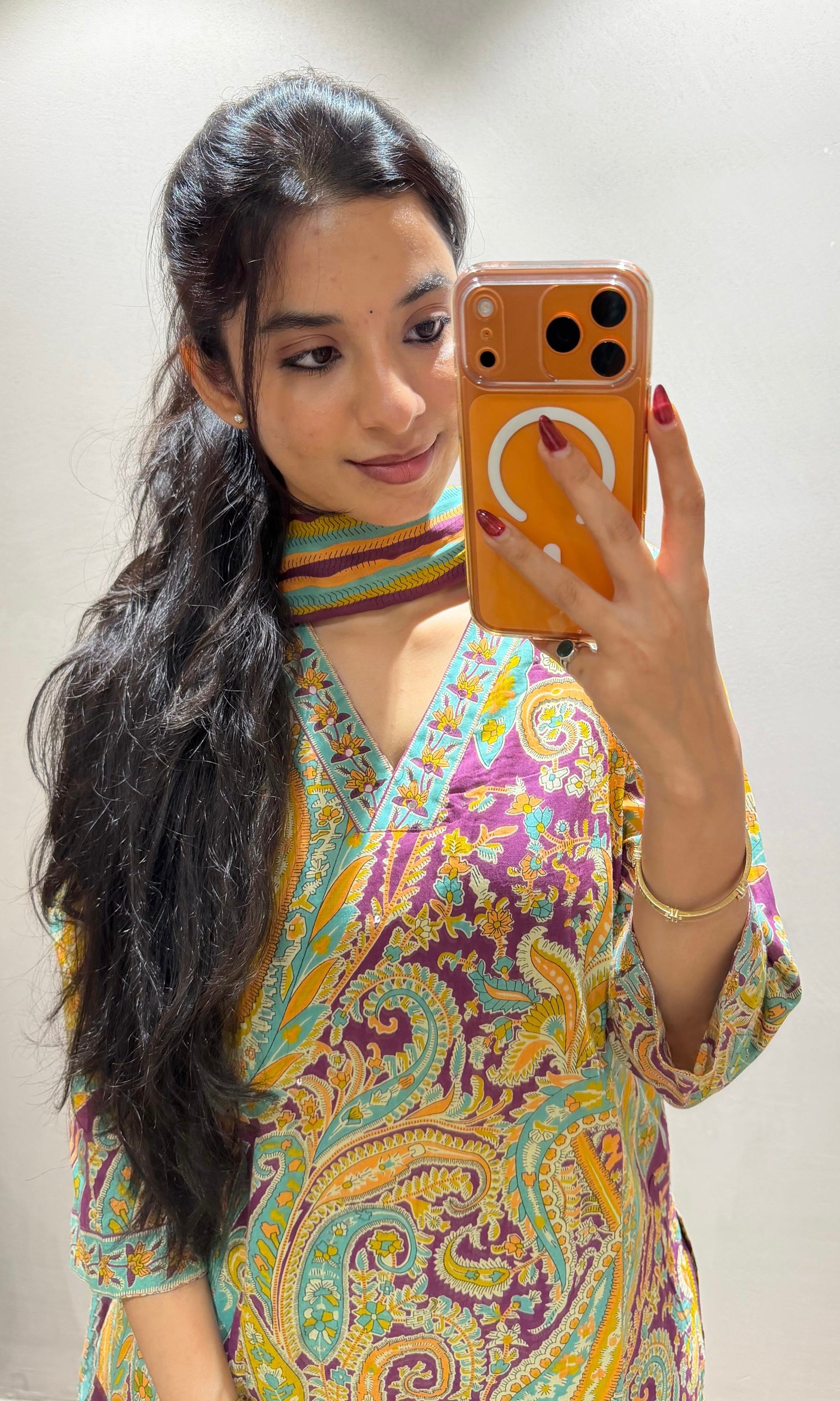 Violet paisley style cotton kurta set