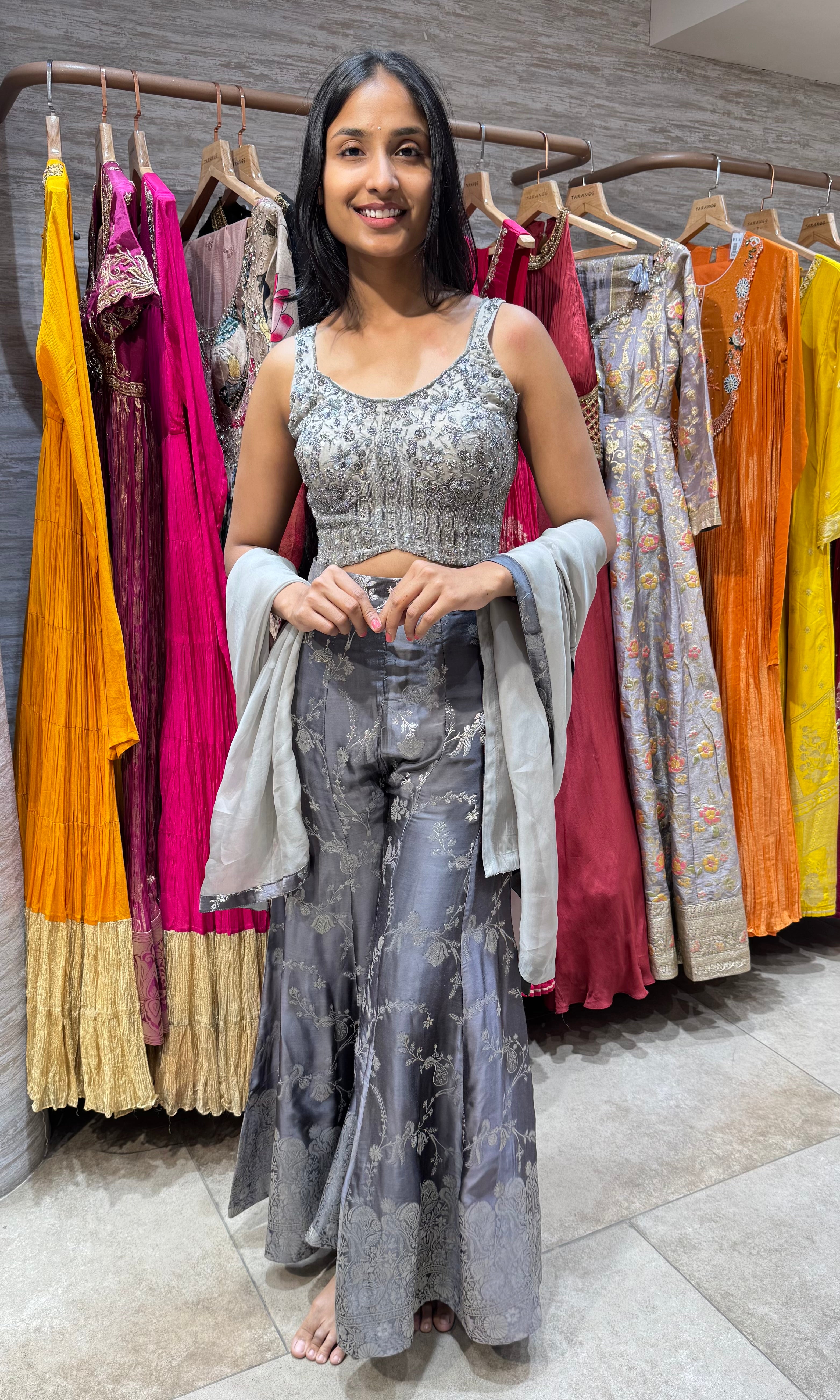 GREY EMBROIDERED PALAZZO SET