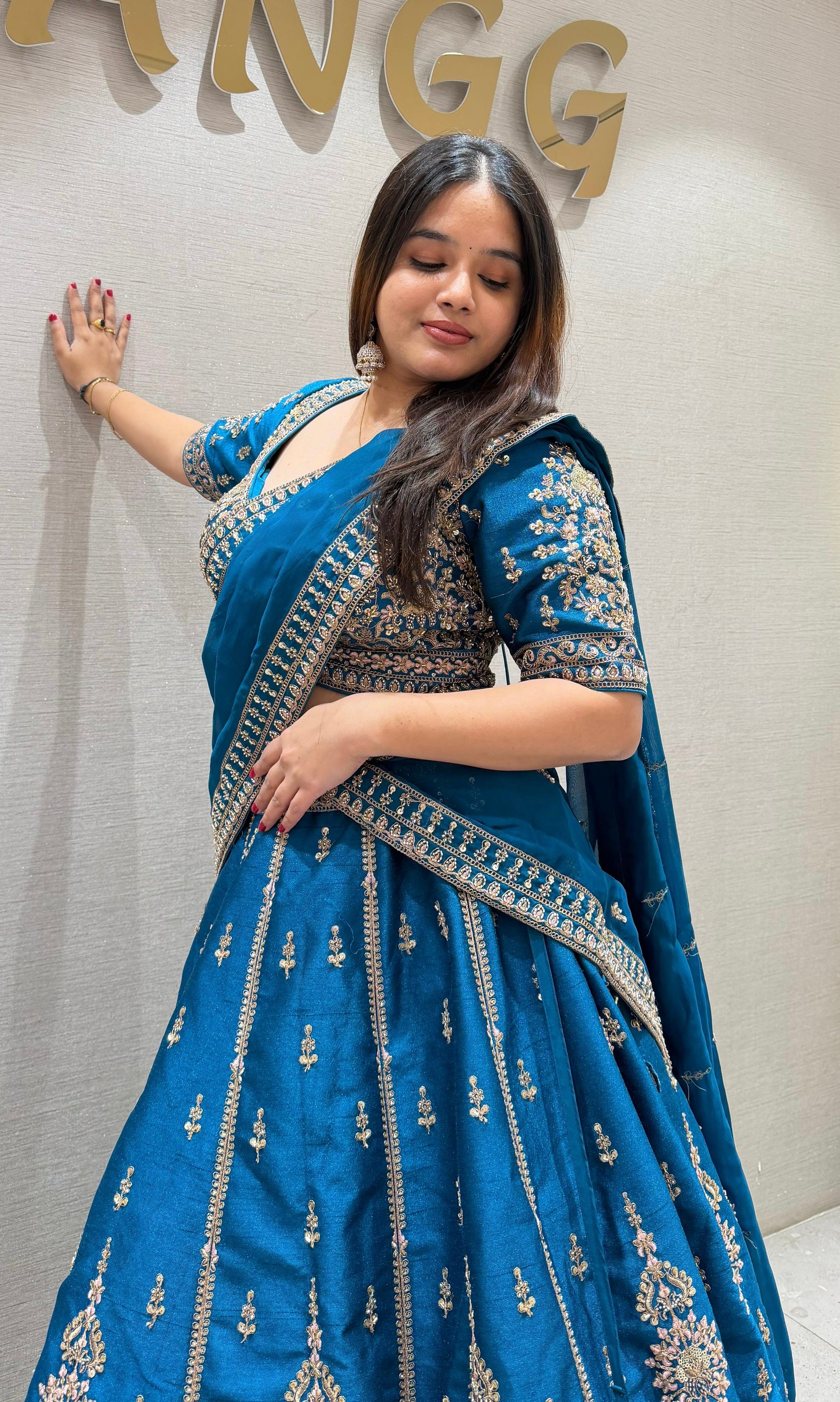 Rama blue EMBROIDERED Lehenga