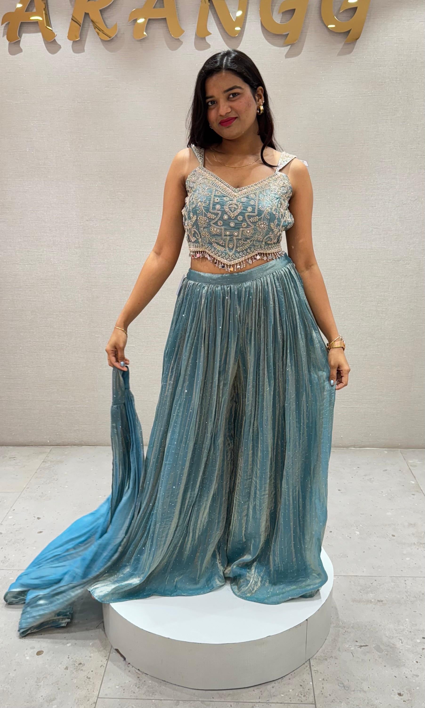 Sea blue EMBROIDERED palazzo SET