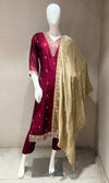 Wine maroon kurta set with gold duppatta