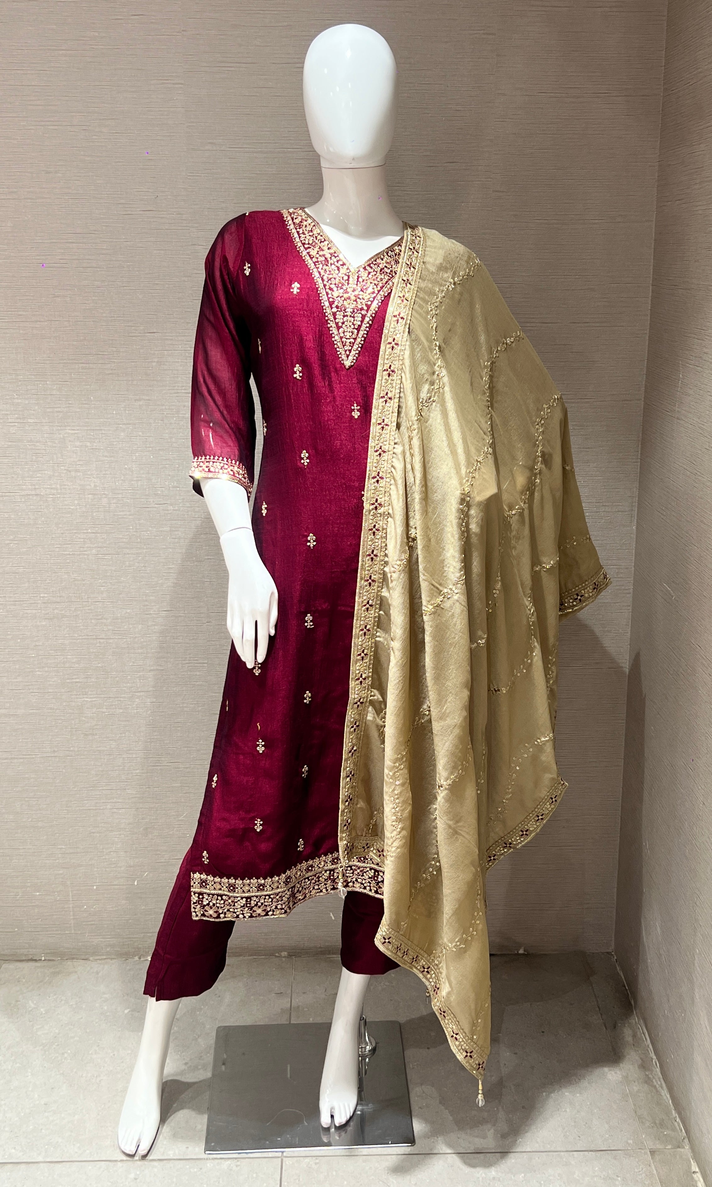 Wine maroon kurta set