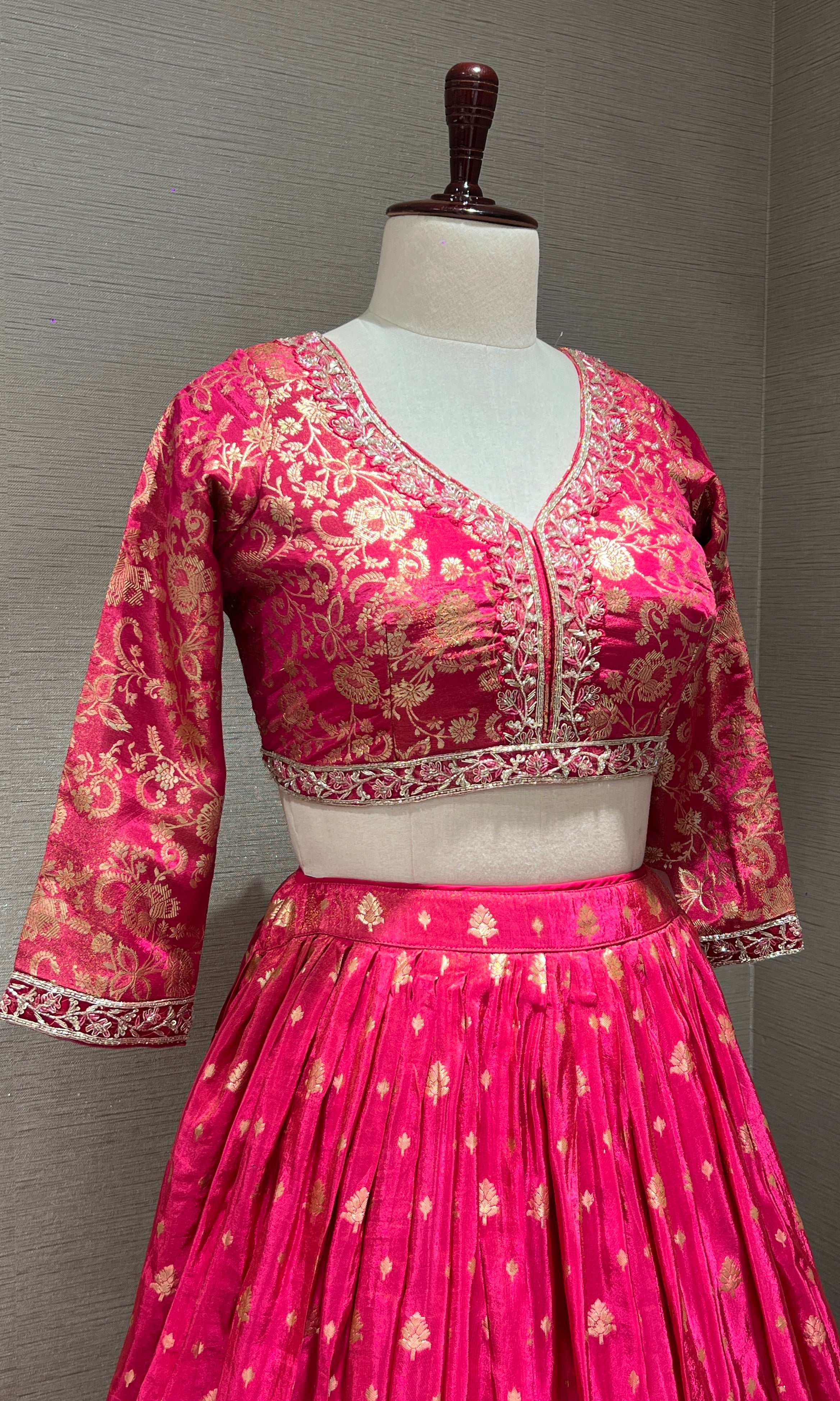 Pink zari floral embroidered lehenga choli