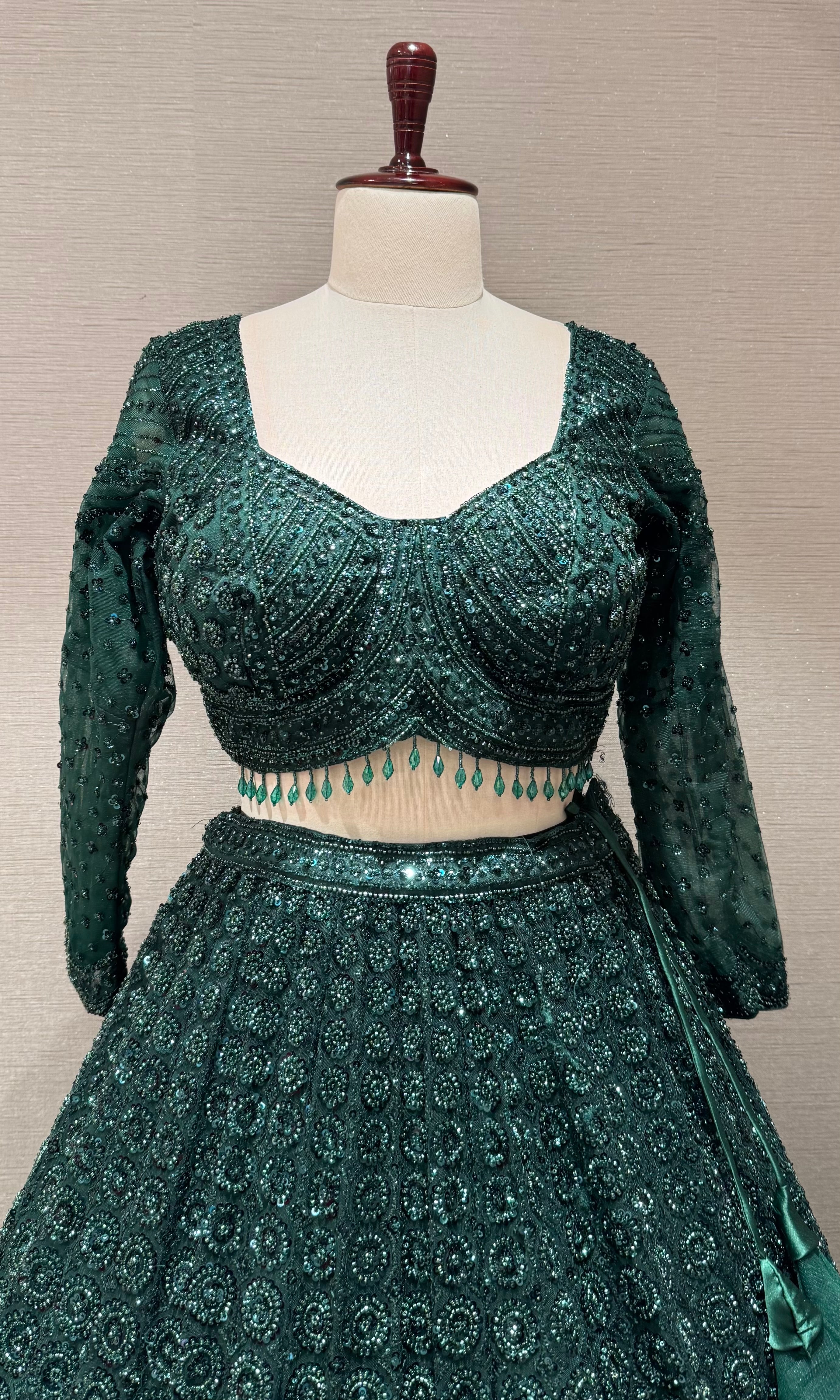 Green Sequins and Beads Heavy Embroidered Lehenga